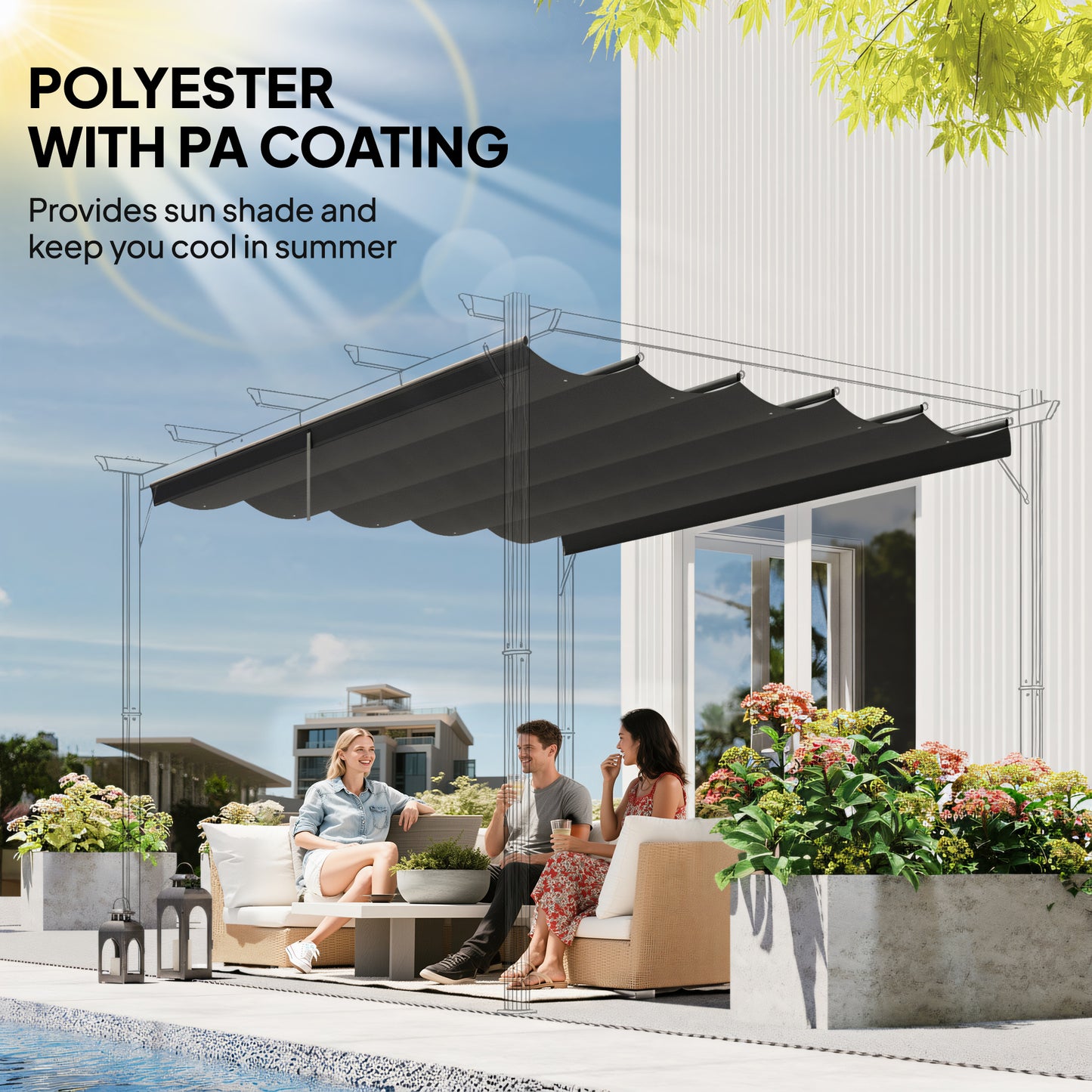 Retractable Pergola Cover, 3.5 x 2.6 m Replacement Canopy Fabric