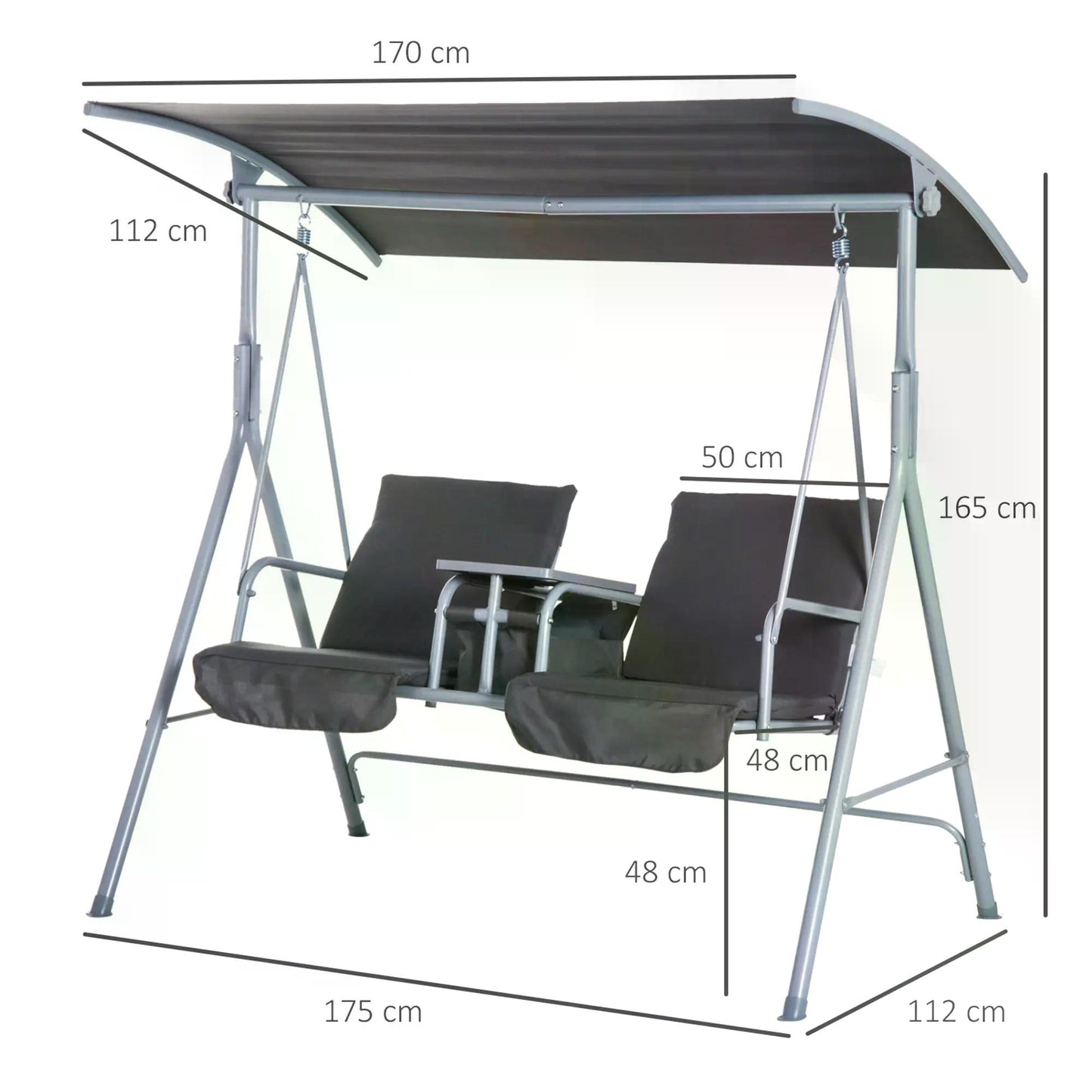 Steel Frame 2-Seater  Swing Chair w/ Table