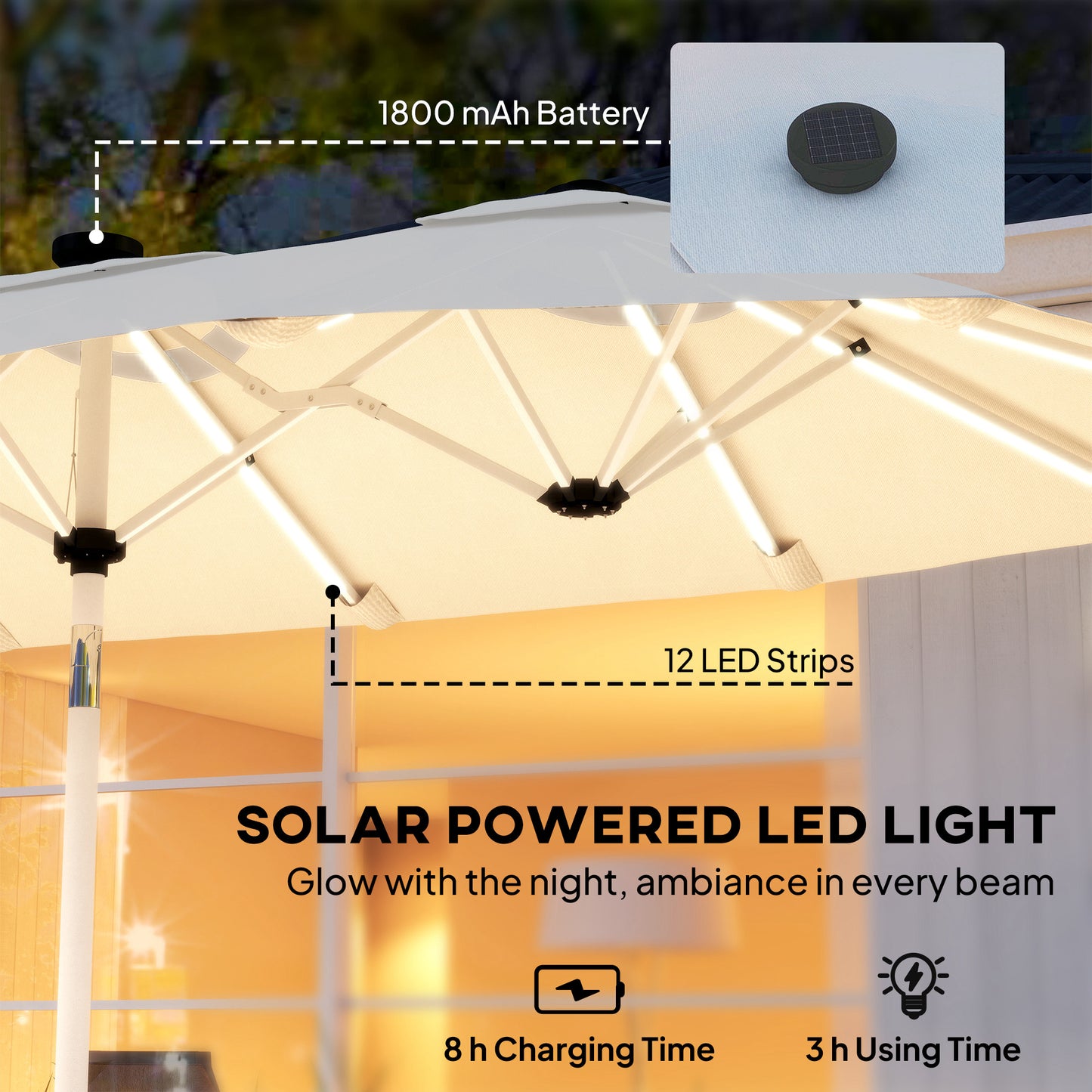 3 m Double-Sided Garden Parasol with LED Solar Lights