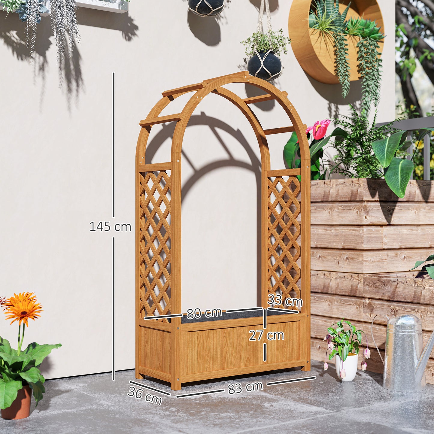 Wooden Raised Garden Bed with Trellis, Liner, Drainage Holes
