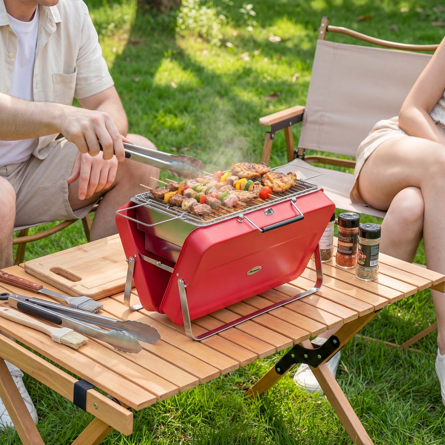 Portable Mini Charcoal Barbecue Grill with Suitcase Shell