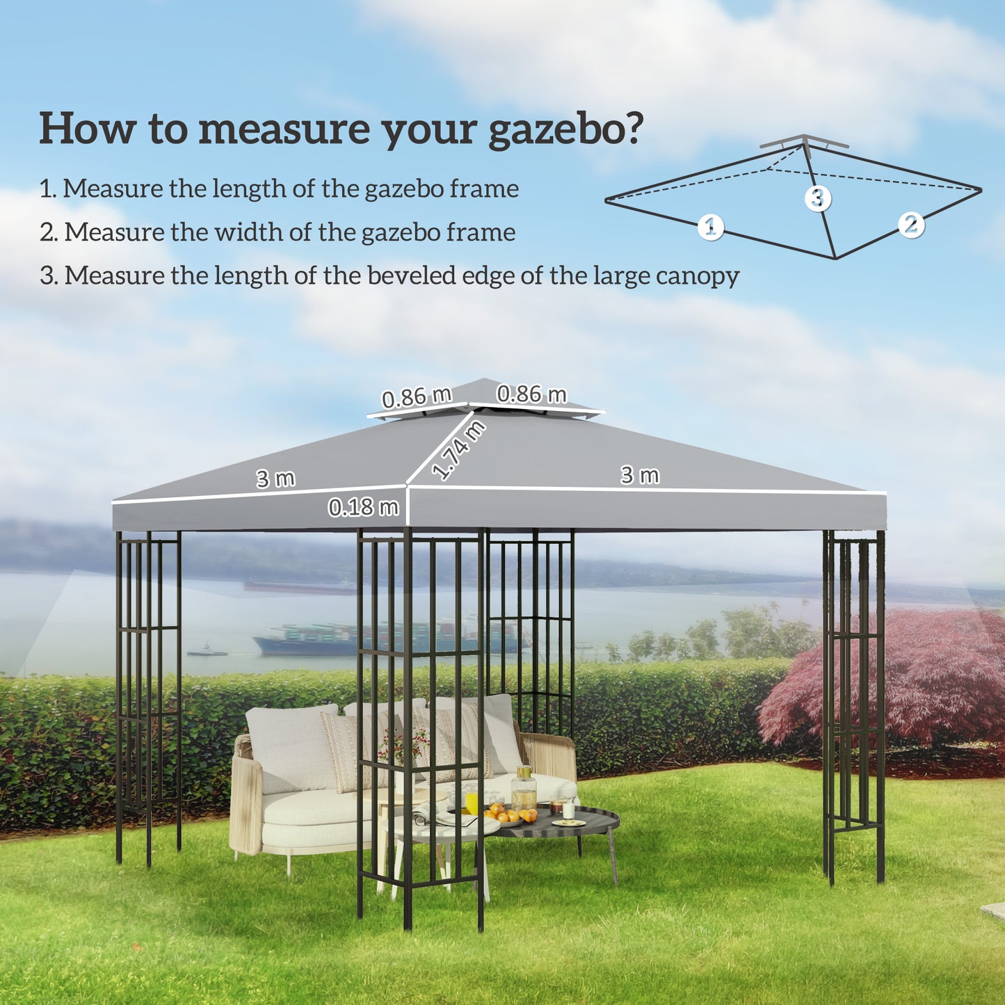 3(m) Gazebo Top Cover Double Tier Canopy Replacement Pavilion Roof (1)