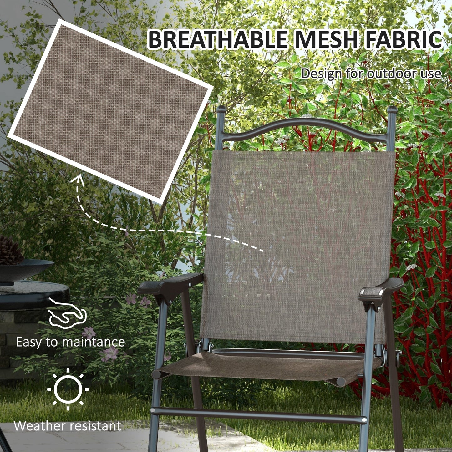 Set of Two Folding Garden Chairs, with Fabric Mesh Seats