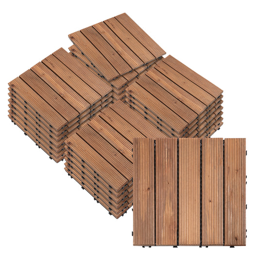 27 Pcs Solid Wood Interlocking Decking Tiles For Patio, Balcony
