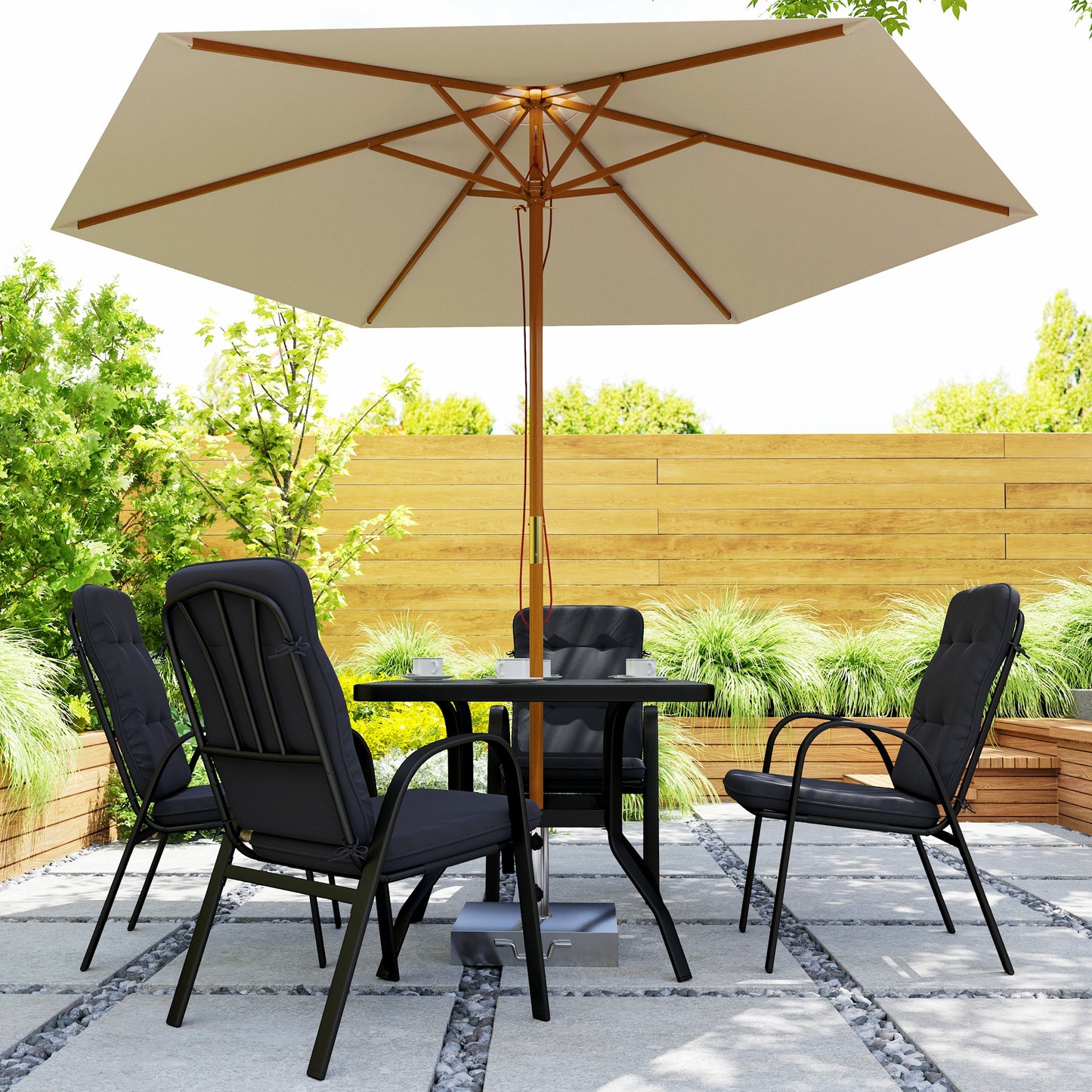 5 Pieces Outdoor Square Garden Dining Set w/ Tempered Glass Dining