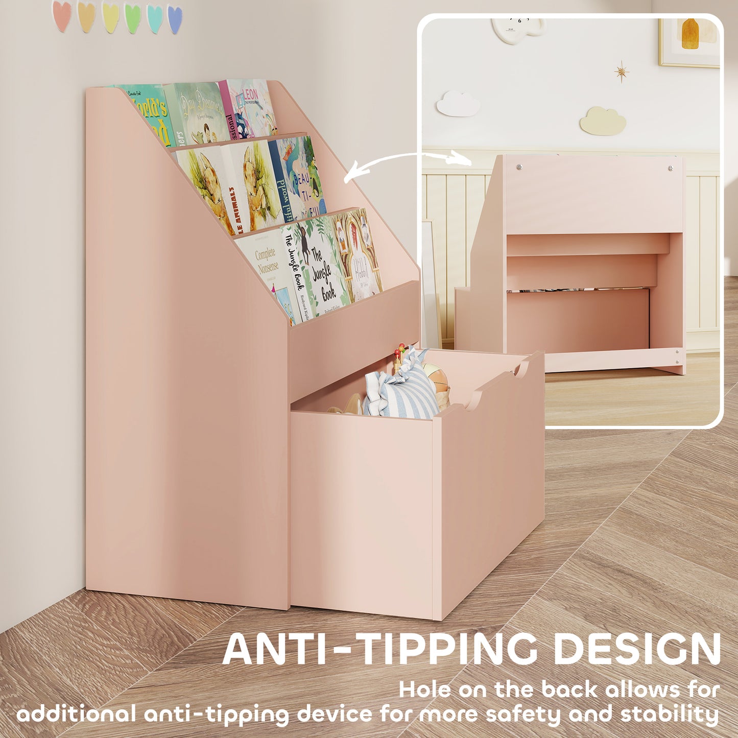 Bookcase for Kids with Shelves, Drawer, Bookcase for Bedroom, Playroom