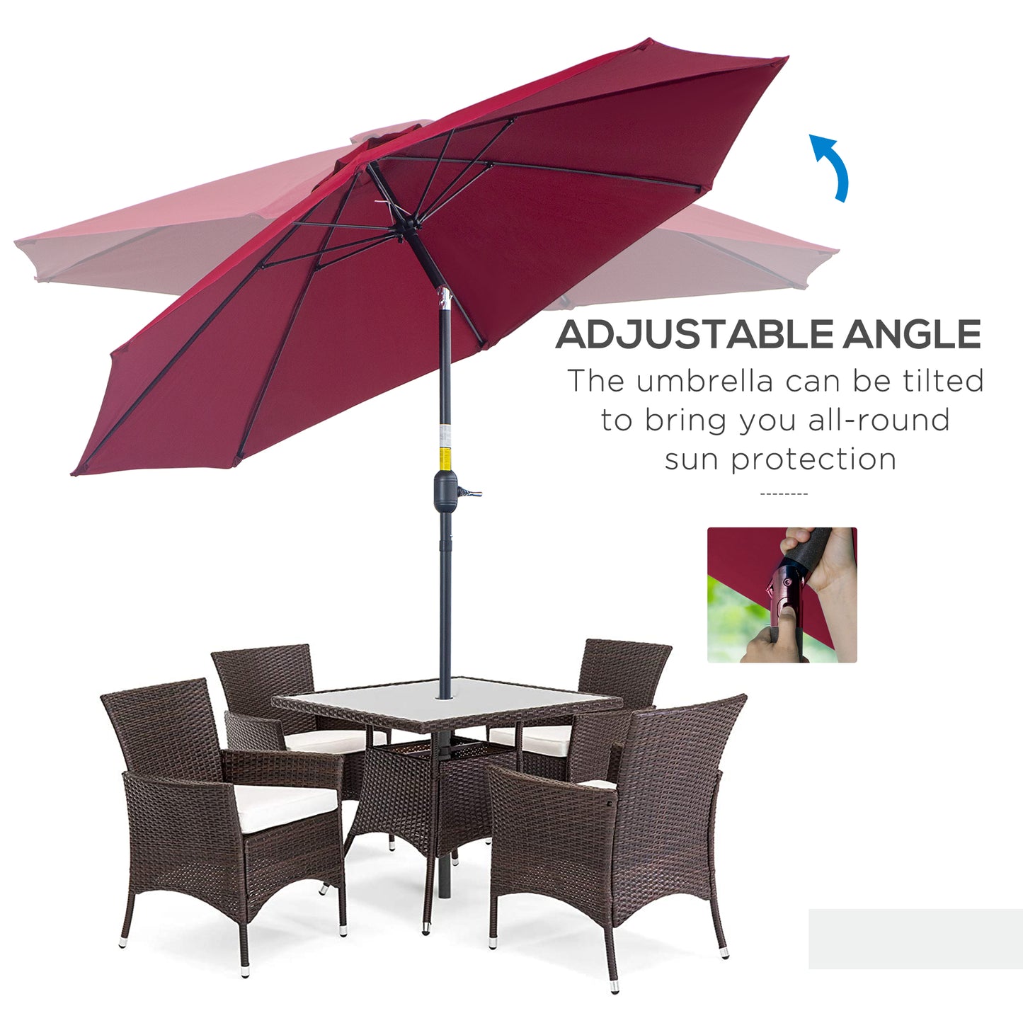2.7M Garden Parasol Umbrella with Glass Fibre Ribs