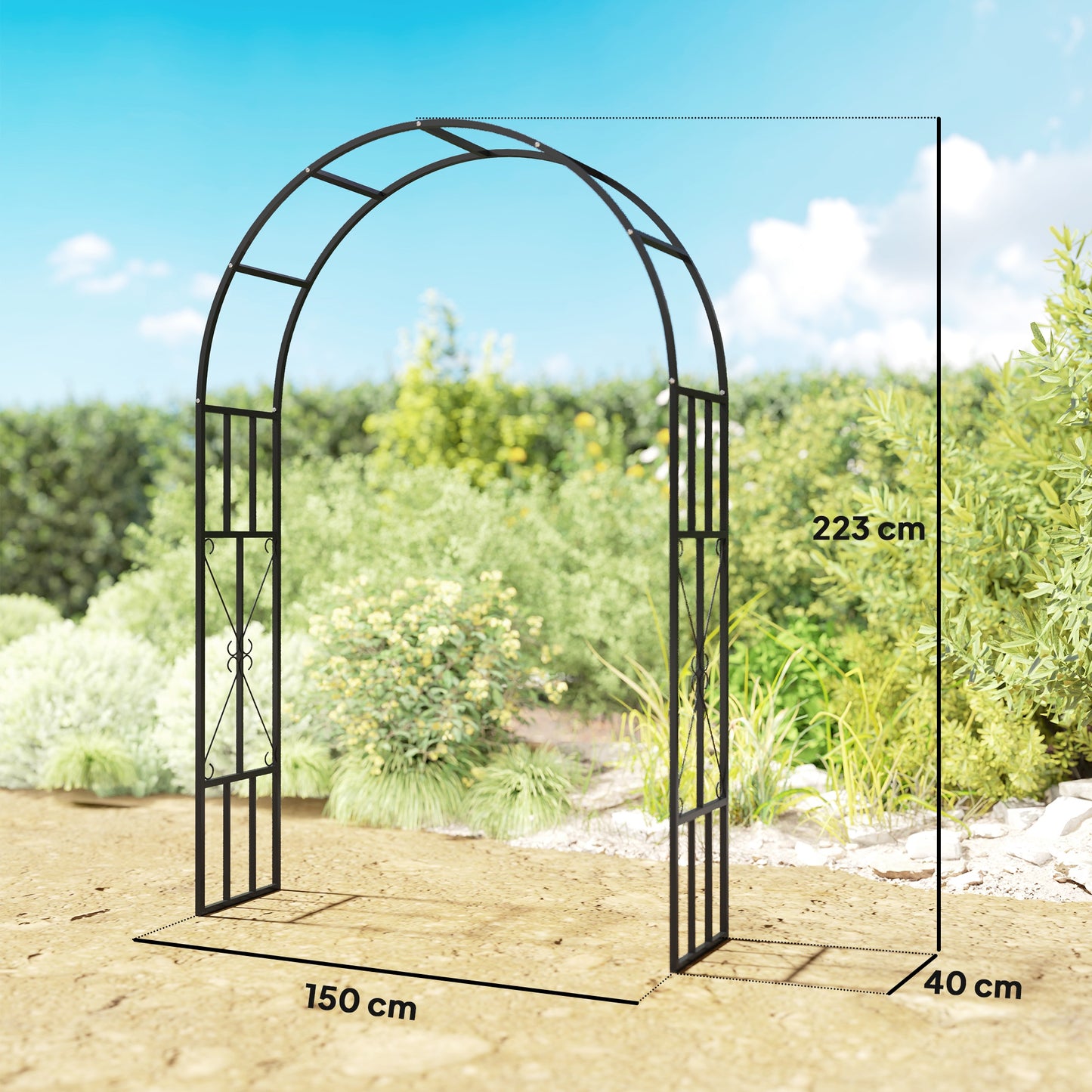Steel Garden Arch, 2.2m High x 1.5m Wide Metal Garden Trellis