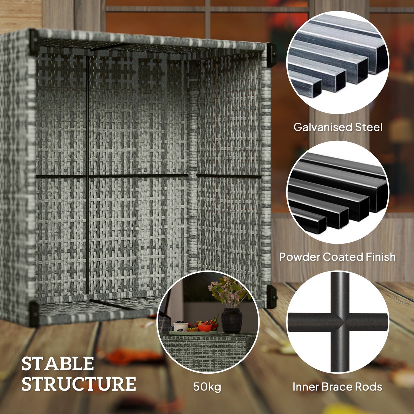 62 x 62cm Glass-Top Rattan Side Table