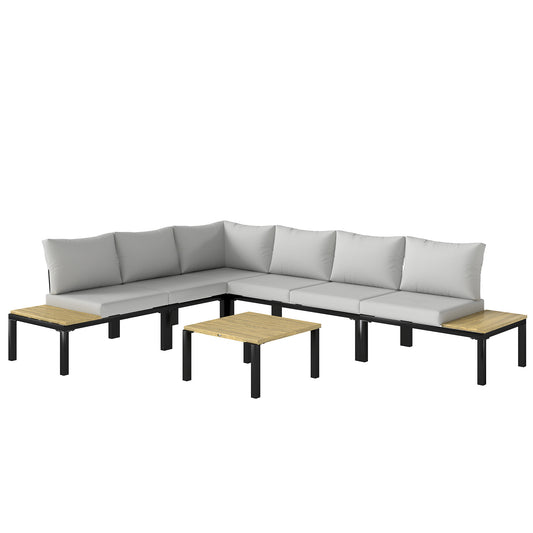 Garden Furniture Set, 6 Piece Corner Sofa Set with Loveseat