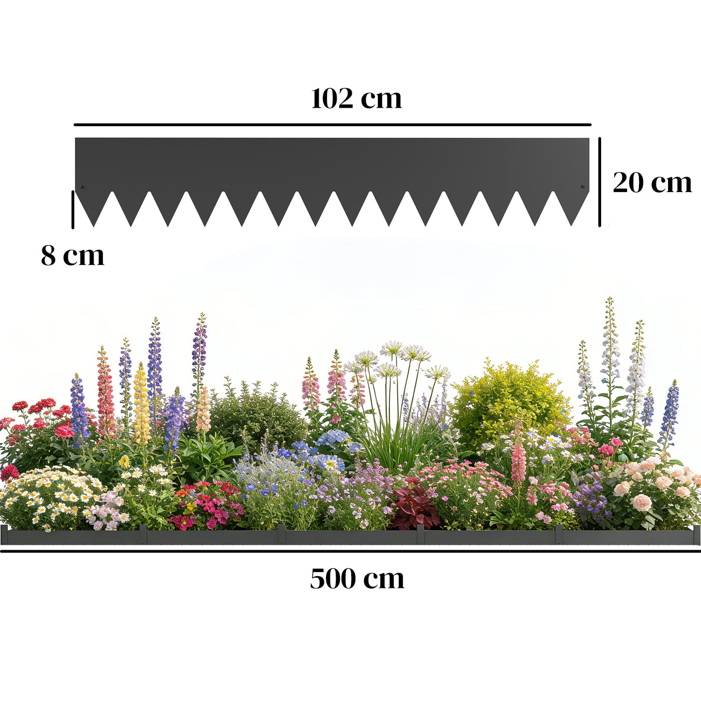 5pcs Garden Fence, Metal Picket Fence Panels, 102x20cm