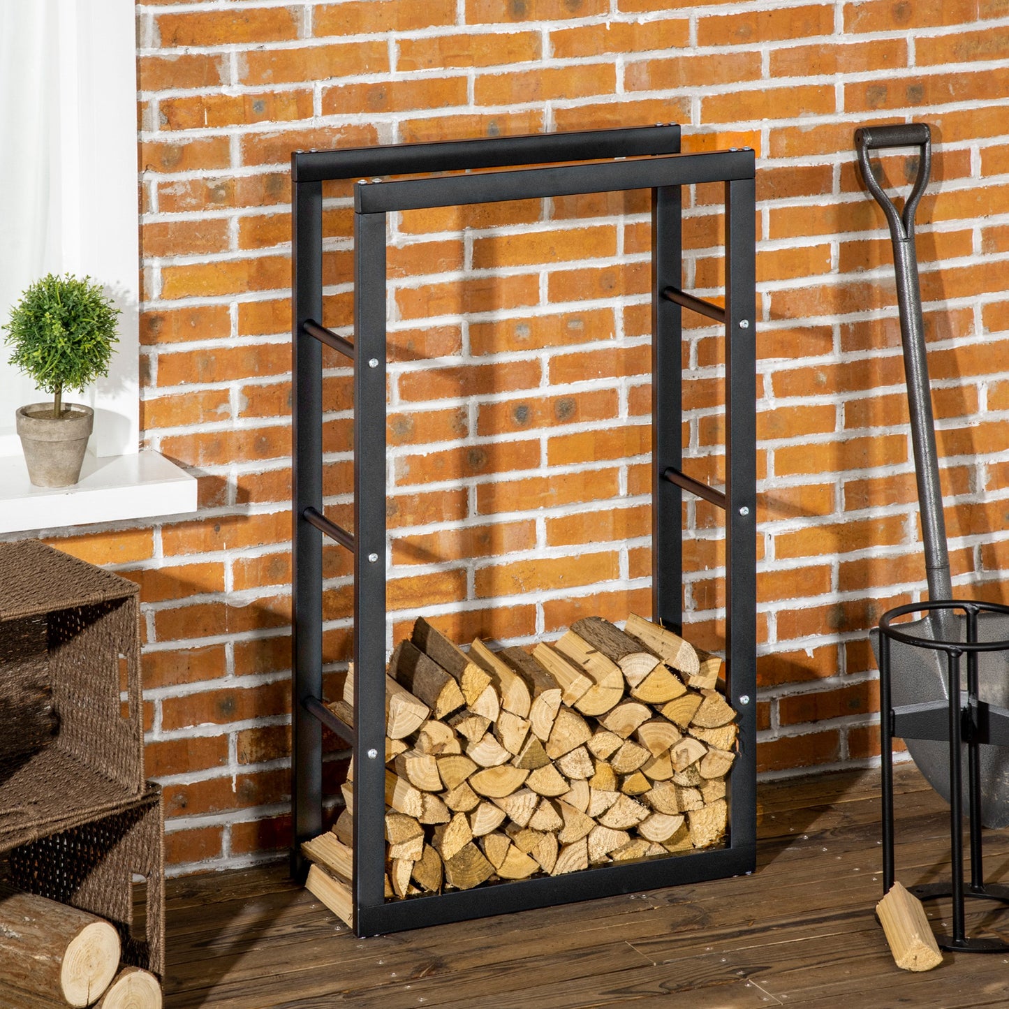 Metal Firewood Log Holder Tall Firewood Rack Indoor Outdoor (1)
