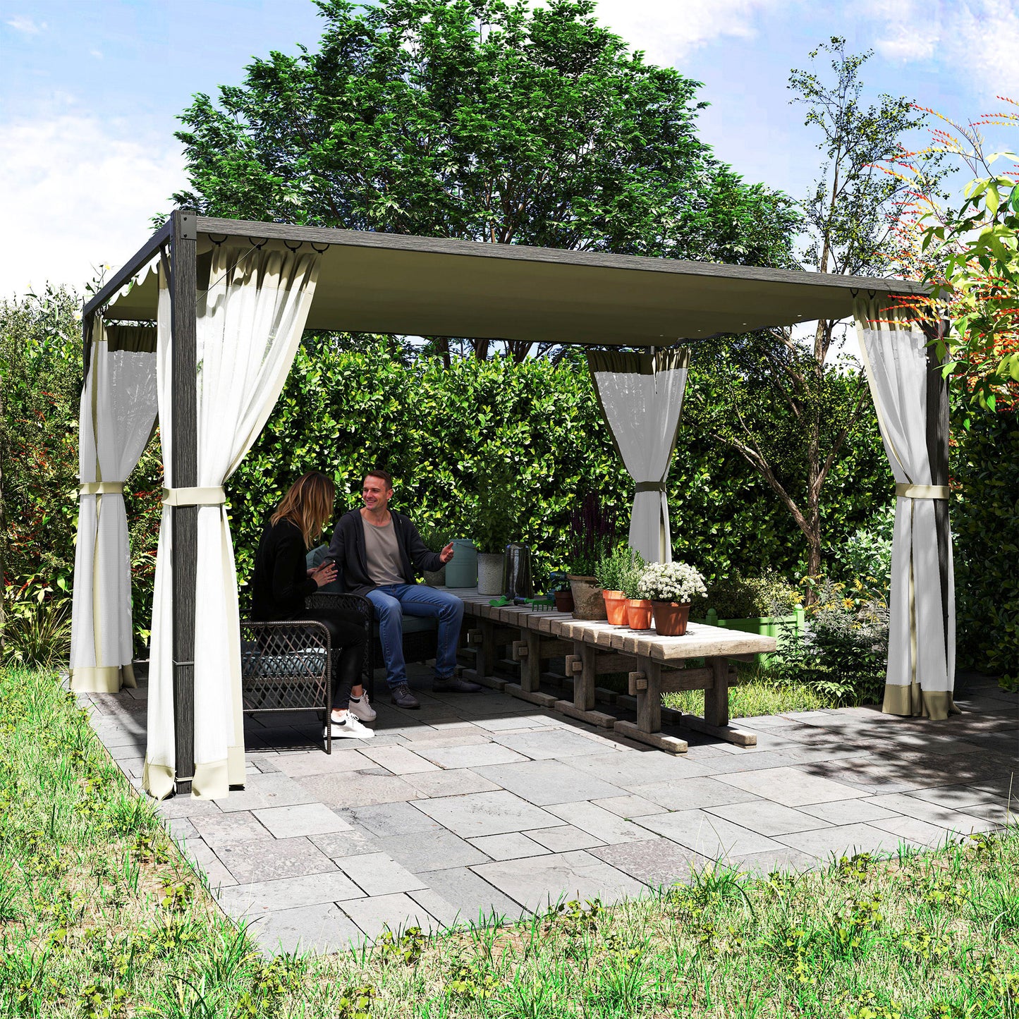 3 x 4m Aluminium Frame Pergola, with Retractable Roof