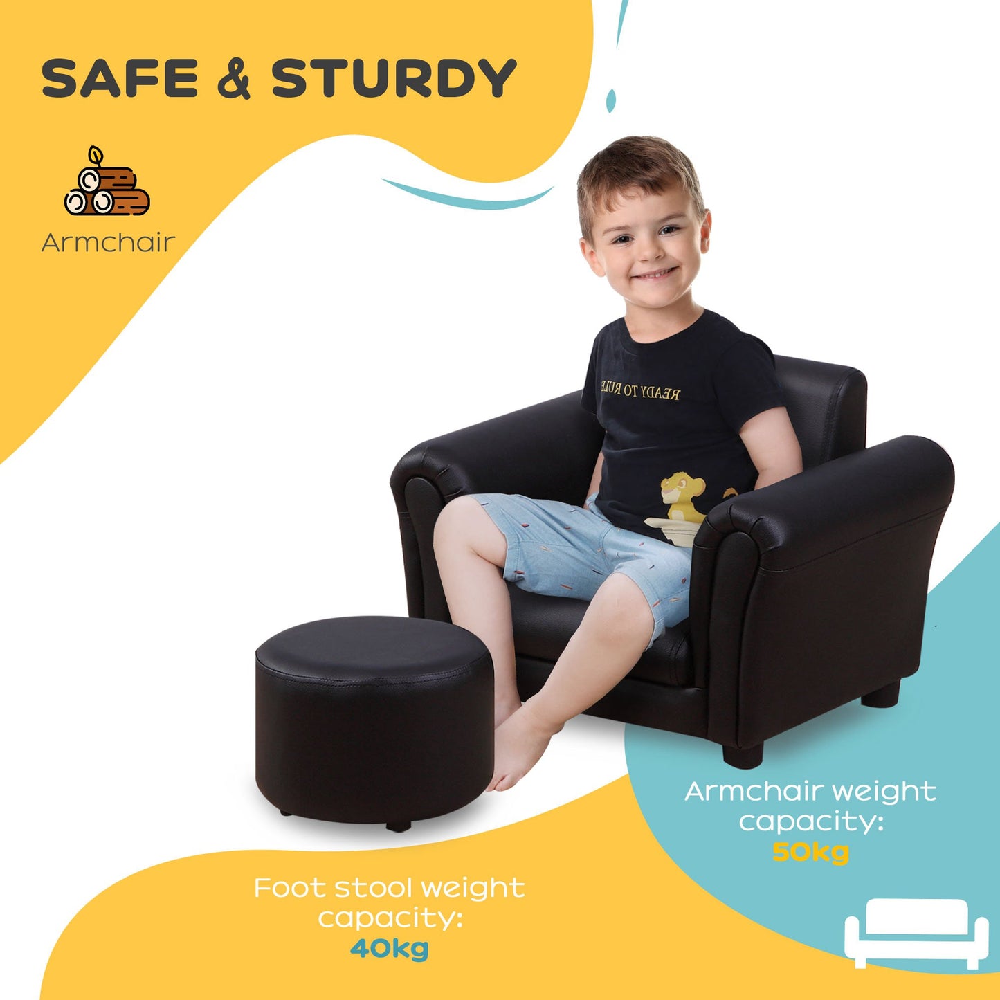 Toddler Chair Single Seater Kids Sofa Set, 54 x 42 x 41cm
