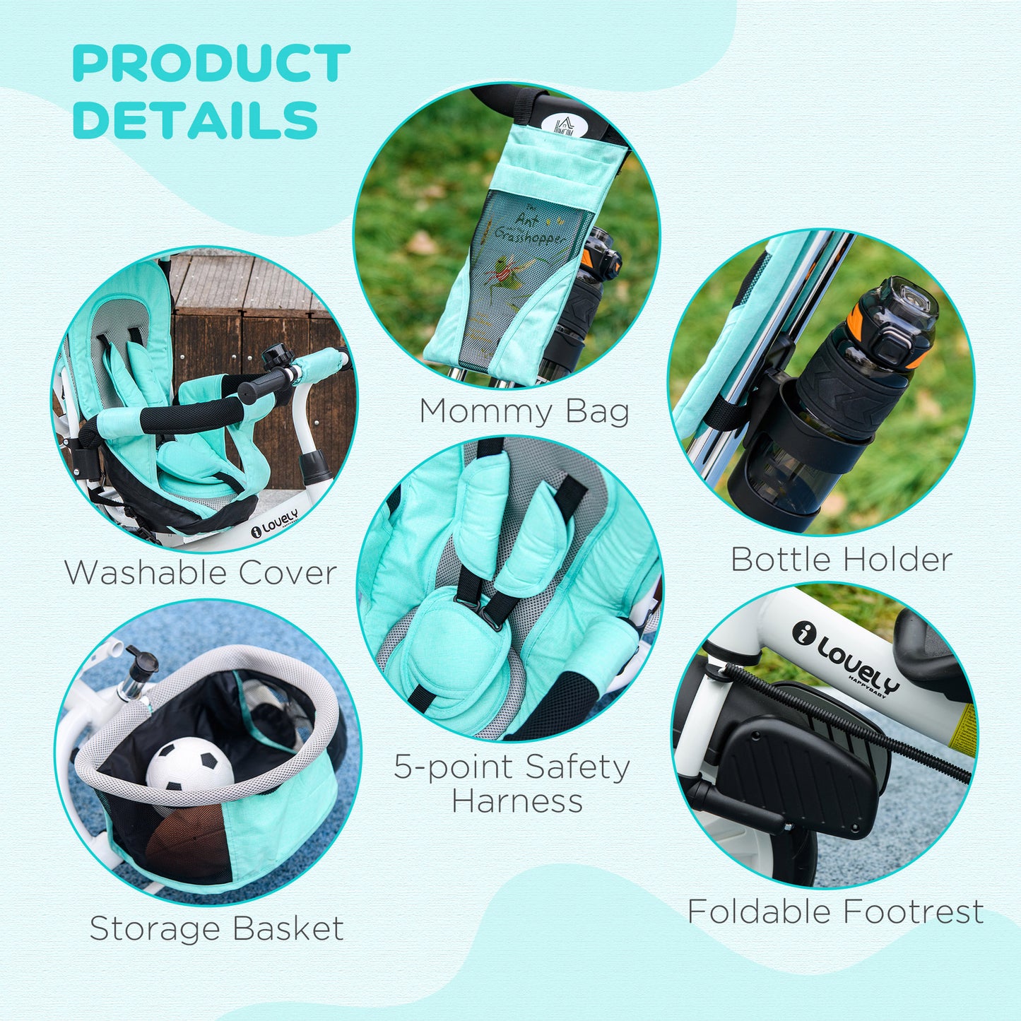 6 in 1 Kids Trike with Parent Handle, Canopy, 5-point Seat Belt (1)