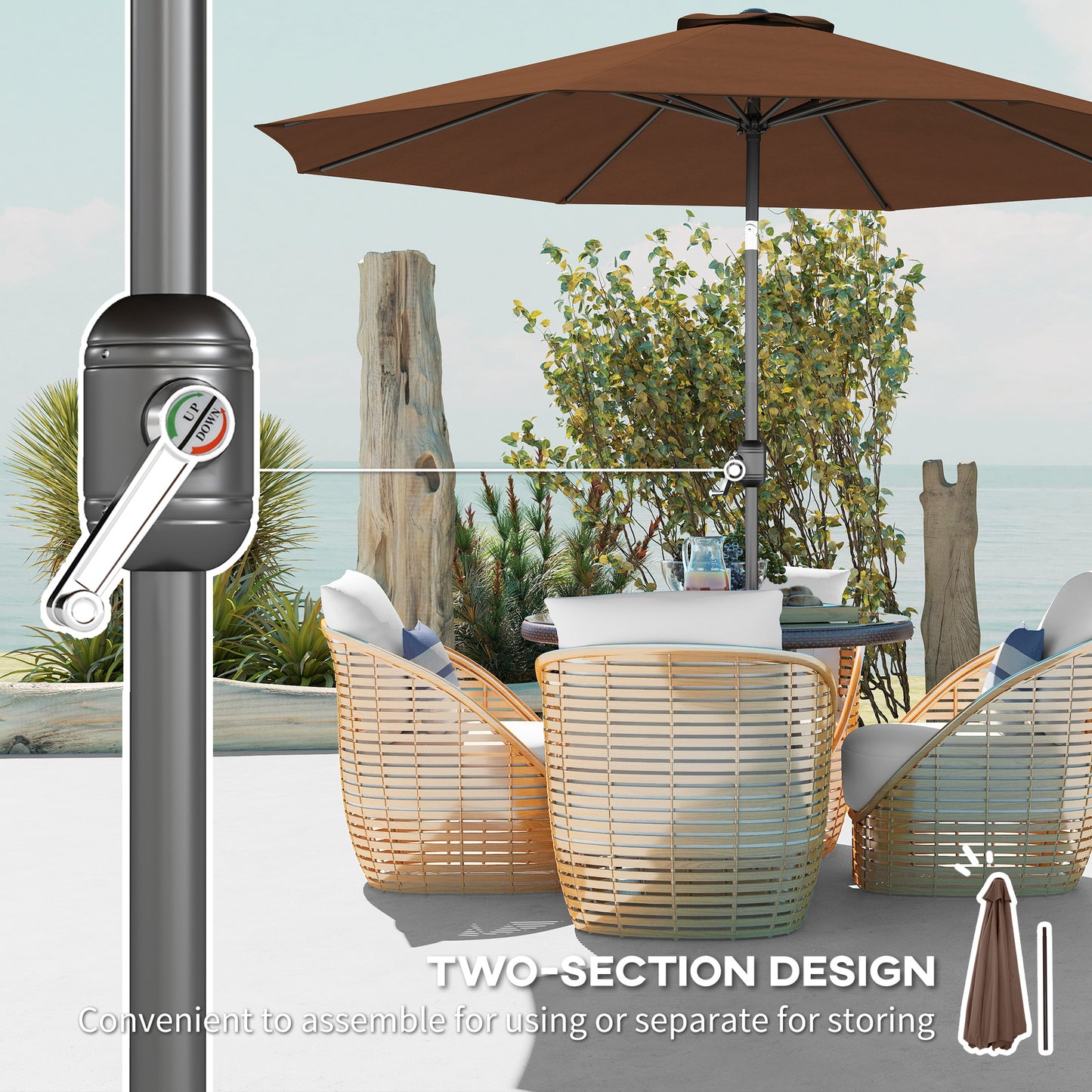 3(m) Tilting Parasol Garden Umbrellas, Outdoor Sun Shade with 8 Ribs