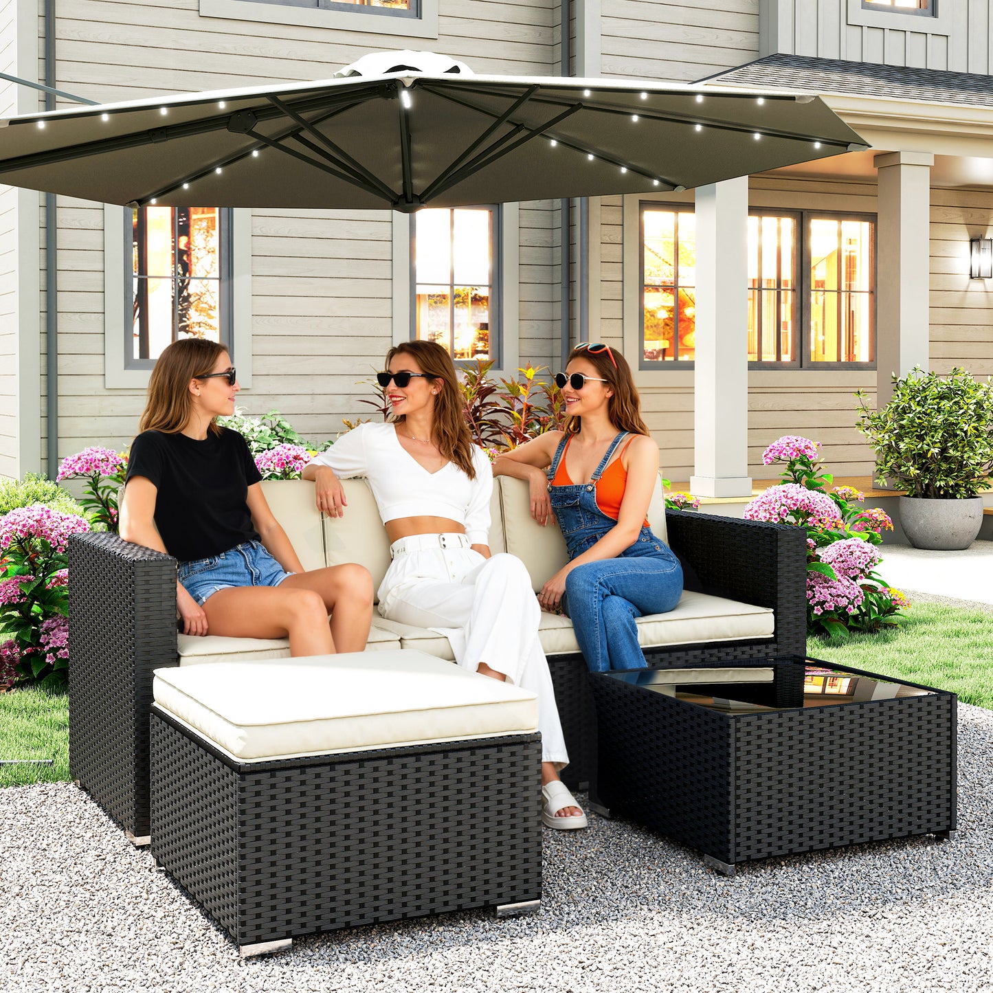 3 Pieces Garden Furniture Set w/ Cushions