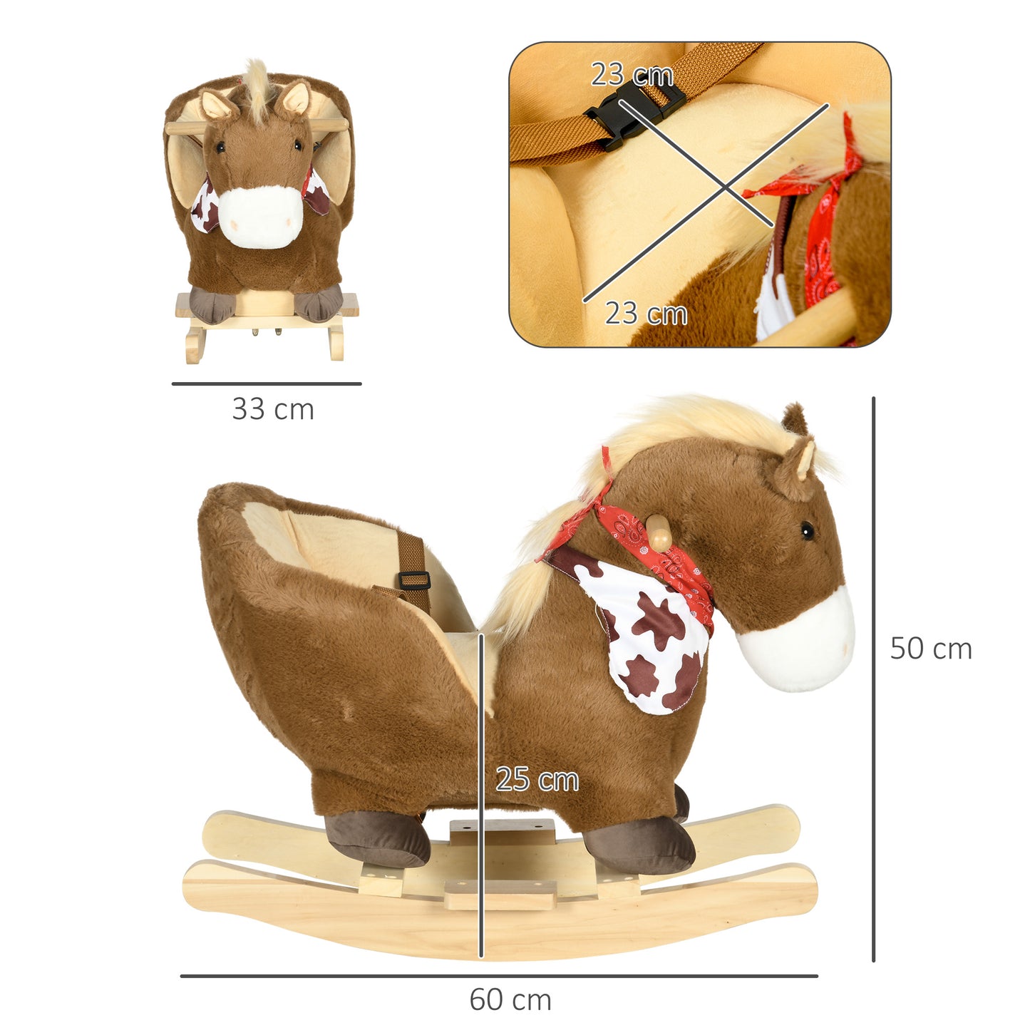 Kids Rocking Horse, with Secure Harness, Sounds, Foot Pedals