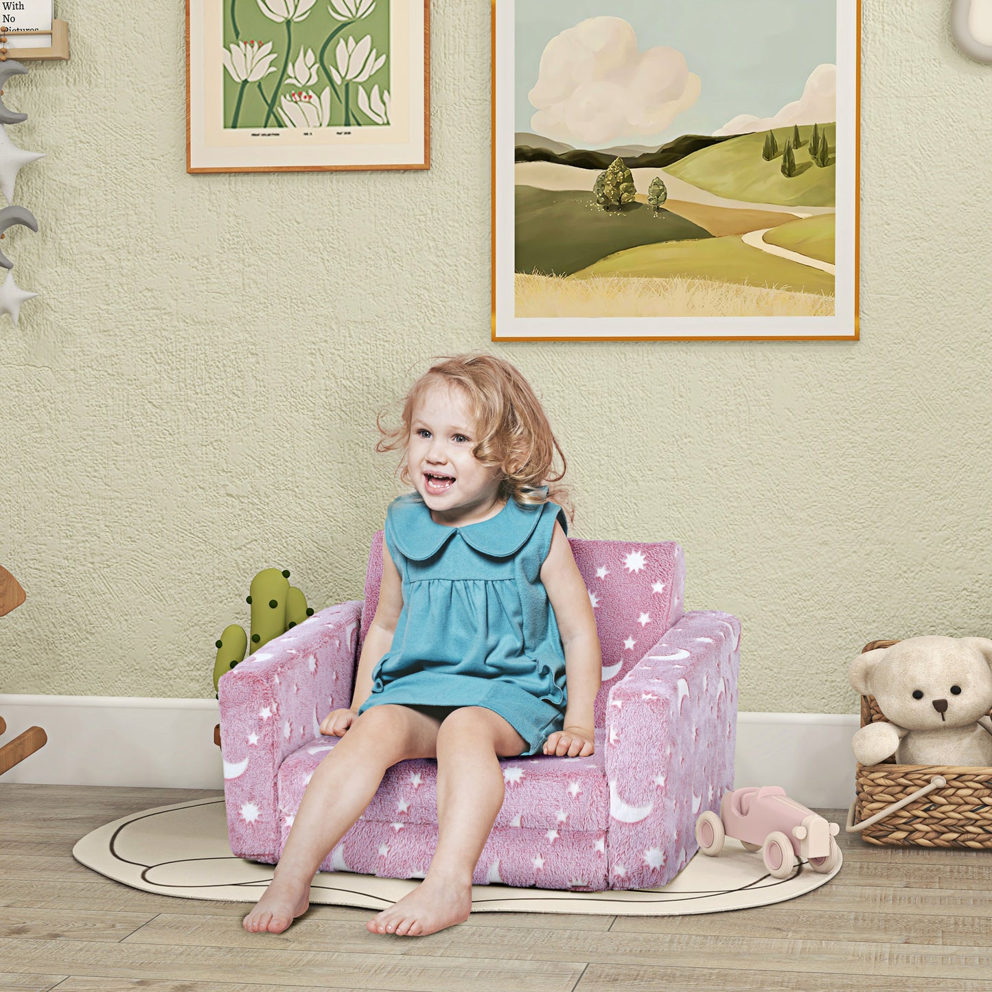 2 in 1 Kids Folding Bed Armchair with Glow in The Dark Cosmic Design