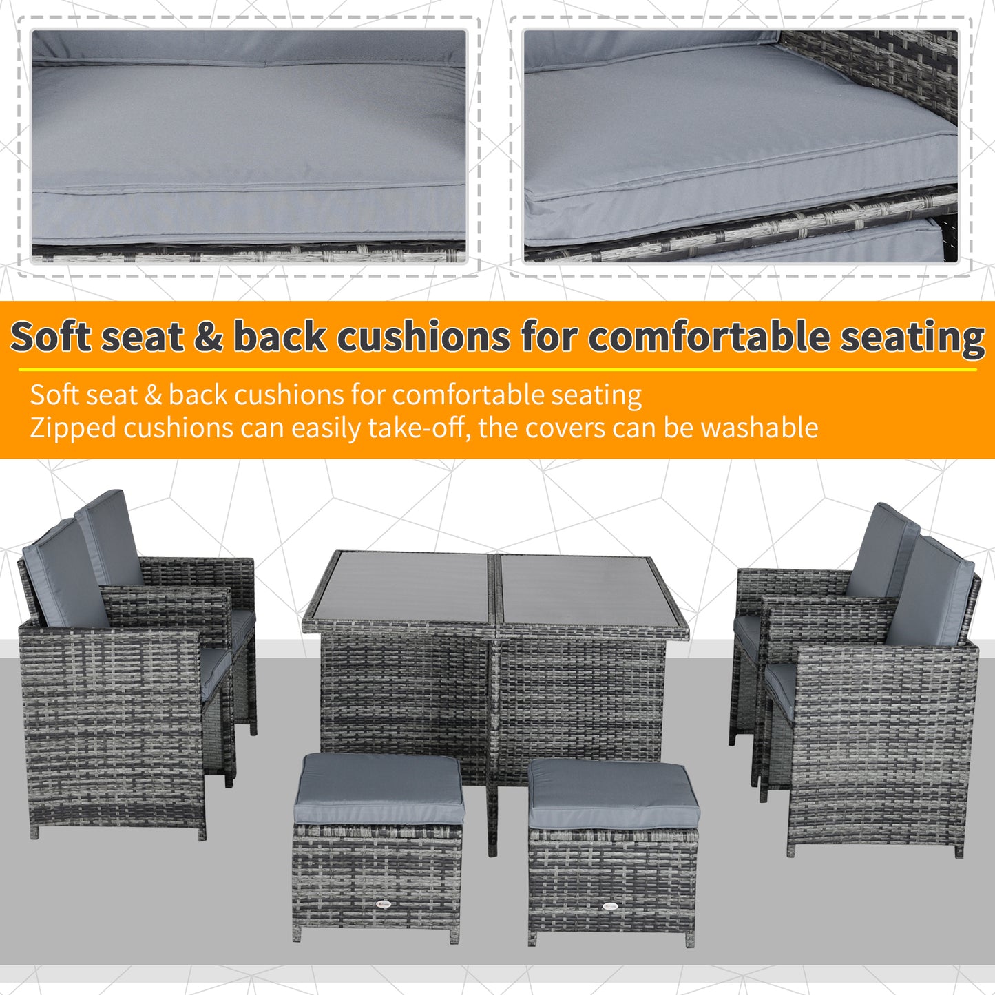 8-Seater Rattan Dining Set Garden Furniture Cushion Seat Woven Rattan
