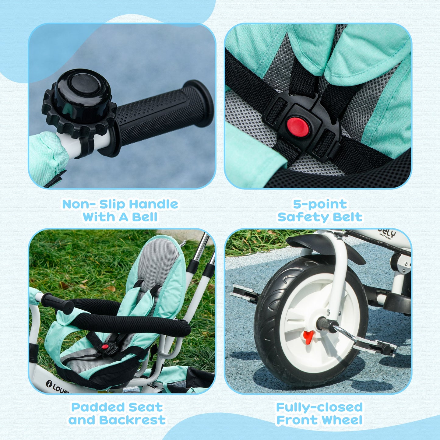 6 in 1 Kids Trike Push Bike w/ Push Handle, Canopy