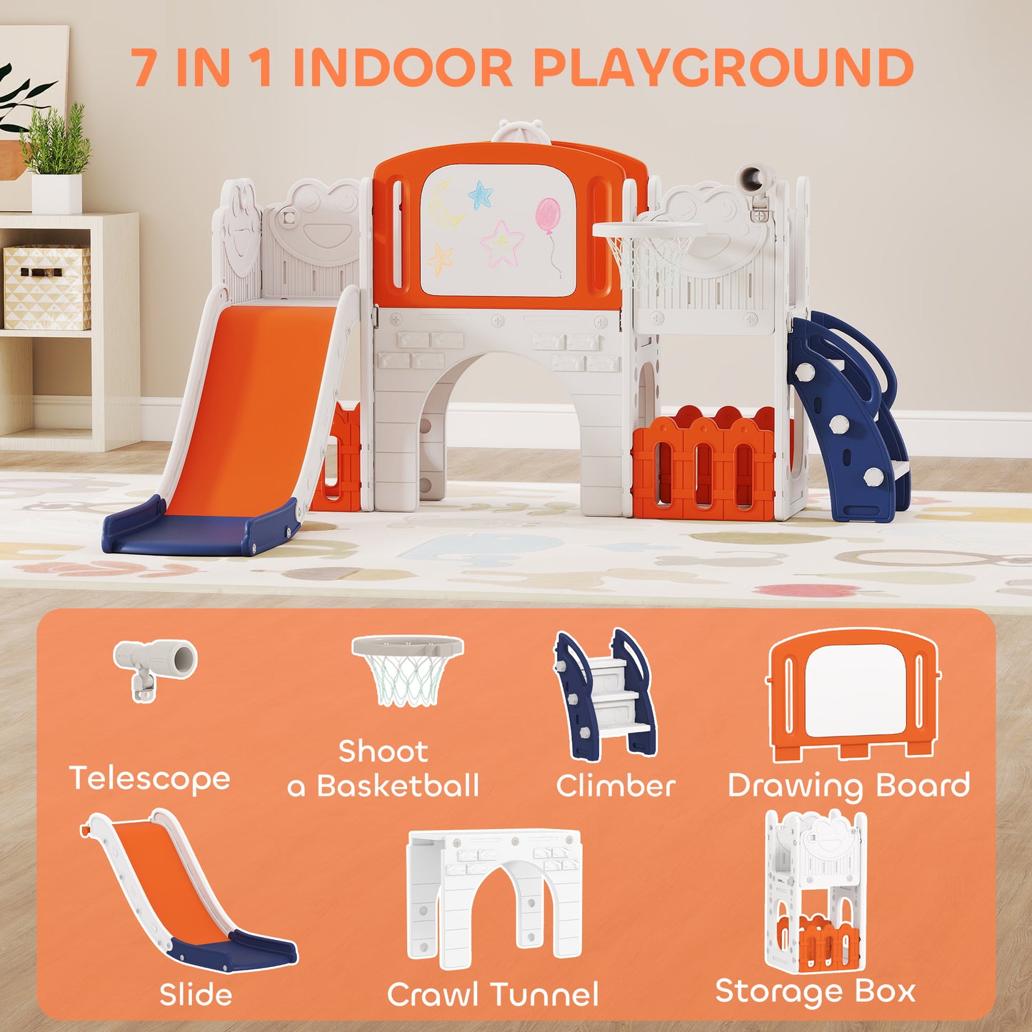 7 in 1 Toddler Slide Set with Basketball Hoop, Climbing Frame