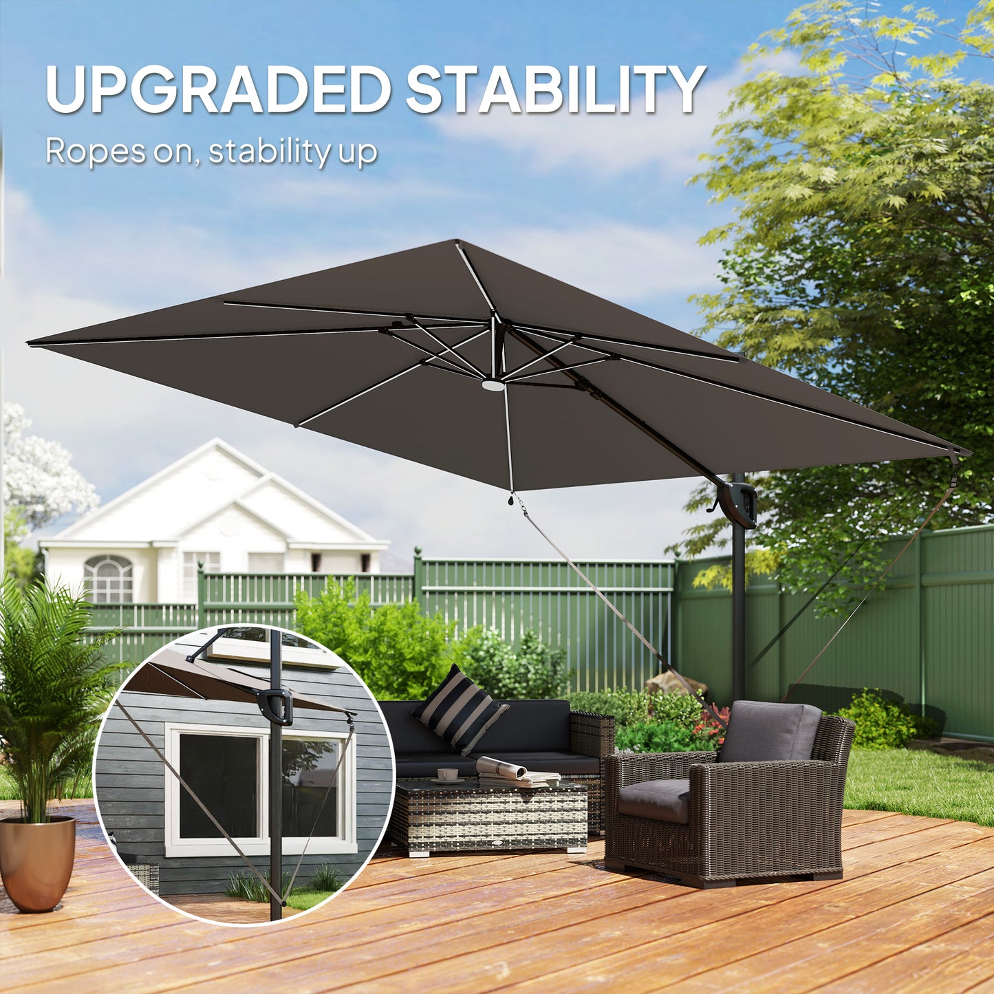 3 x 3 m Garden Cantilever Parasol w/ Light, Cover