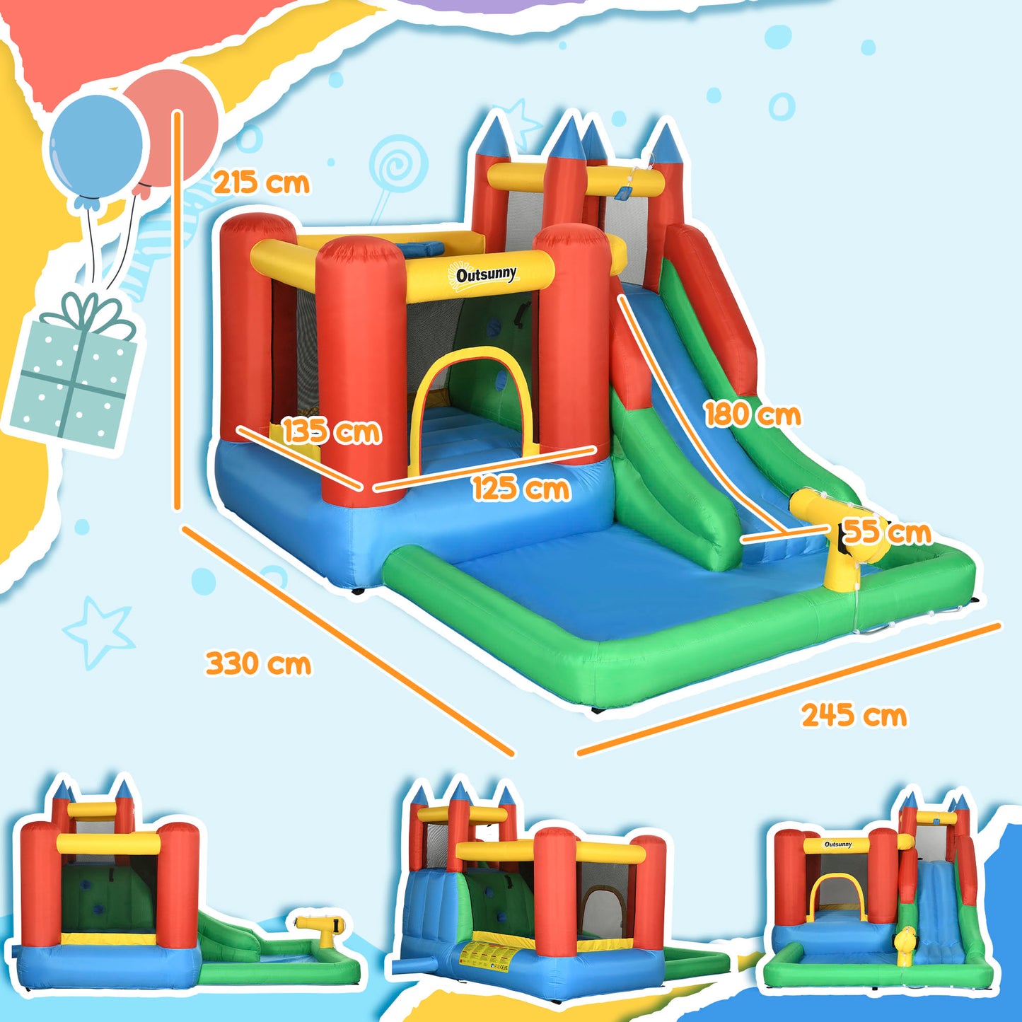 Kids Inflatable Bouncy Castle Water Slide 6 in 1 Bounce House
