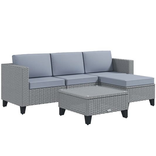 5-Piece Rattan Patio Furniture Set with Corner Sofa, Footstools