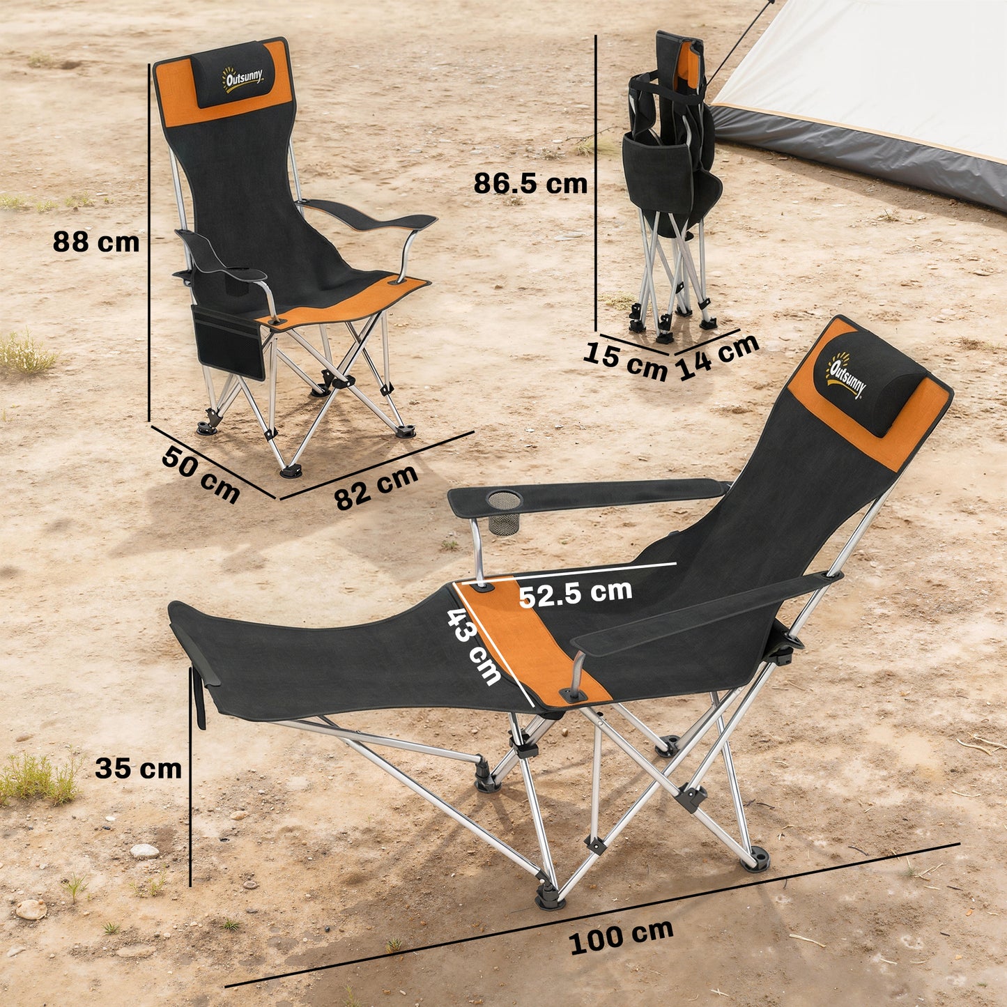 Set of 2 Reclining Folding Camping Chair w/ Detachable Footrest (1)