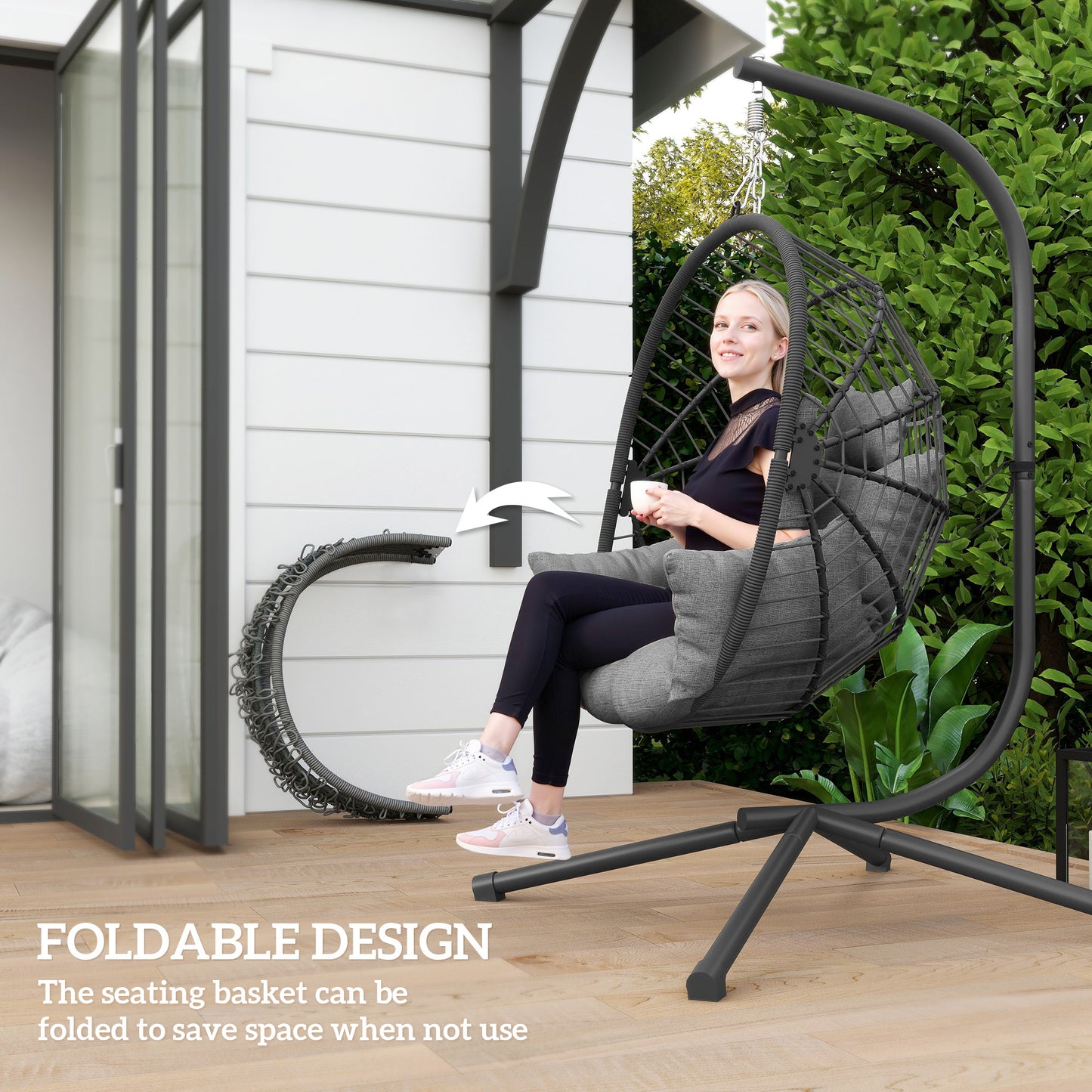 Metal Stand Hanging Egg Chair, with Full Body Padded Seat