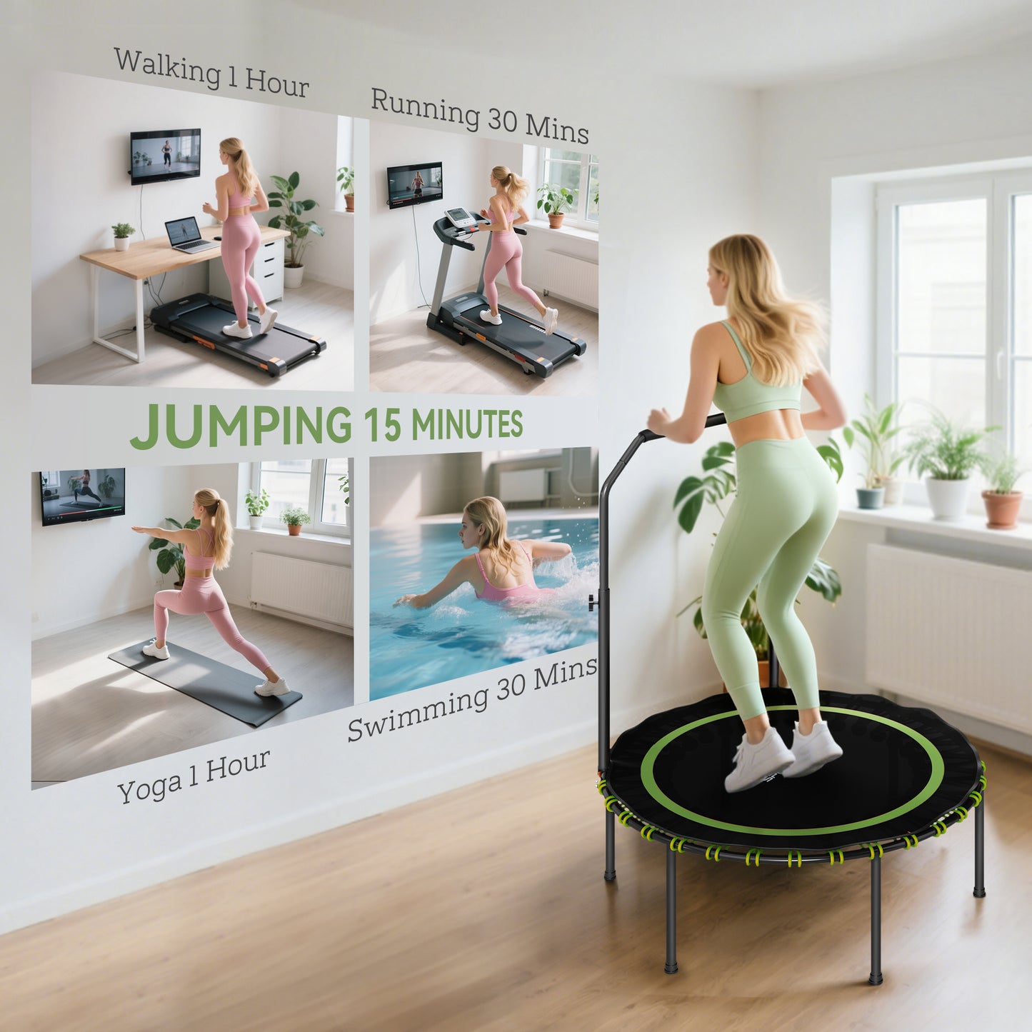 40" Foldable Fitness Trampoline Rebounder with Handle