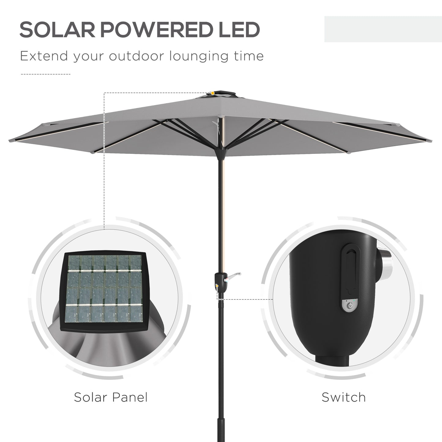 2.65m Garden Parasol, with LED Lights
