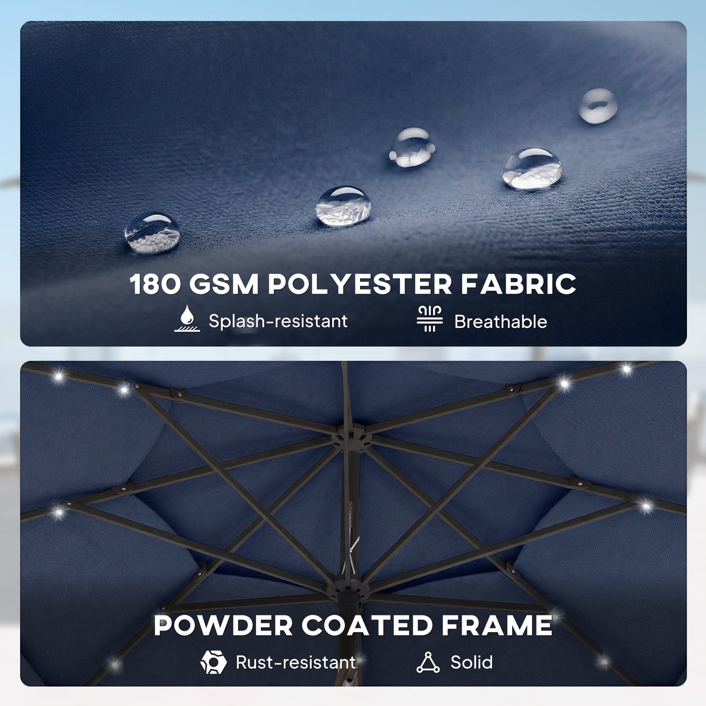 2.8 m Garden Parasol Umbrella with LED Solar Light, Parasol Cover