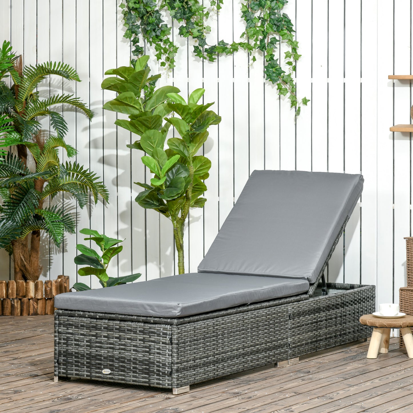 PE Rattan Sun Lounger, Five-Position Adjustable Recliner Lounger