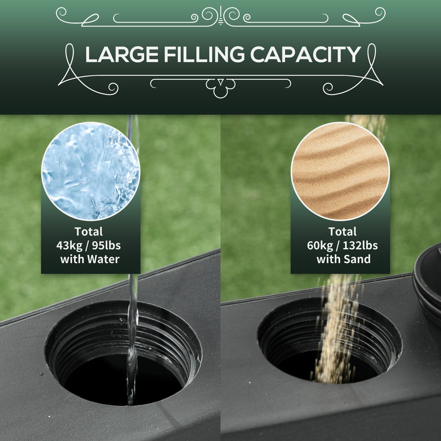 Garden Parasol Base Holder, 43kg Water or 60kg Sand Filled