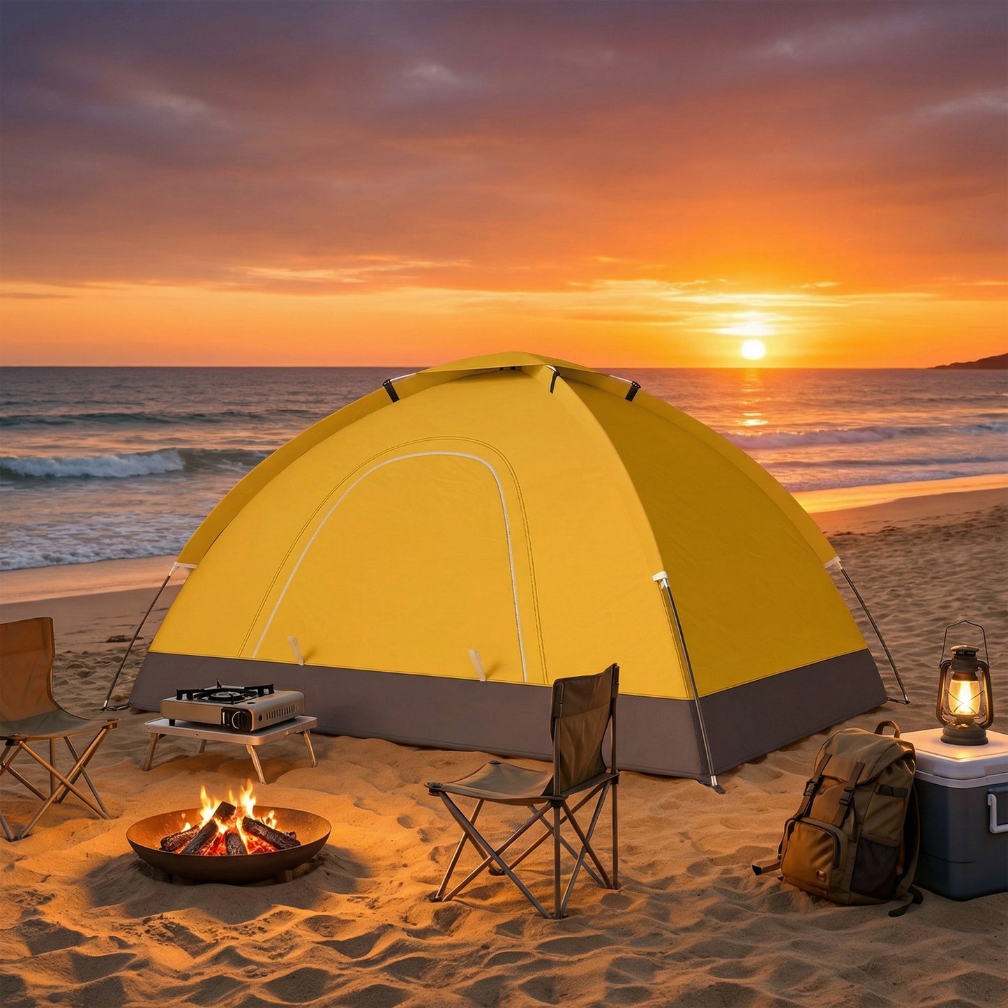 2 Person Camping Tent, Dome Tent with Zipped Doors, Storage Pocket
