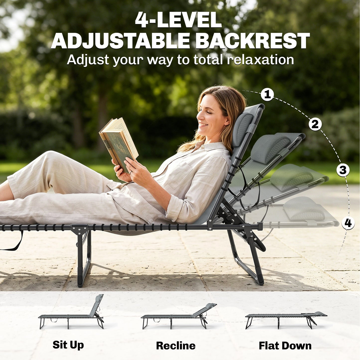Folding Sun Lounger, with Four-Position Back