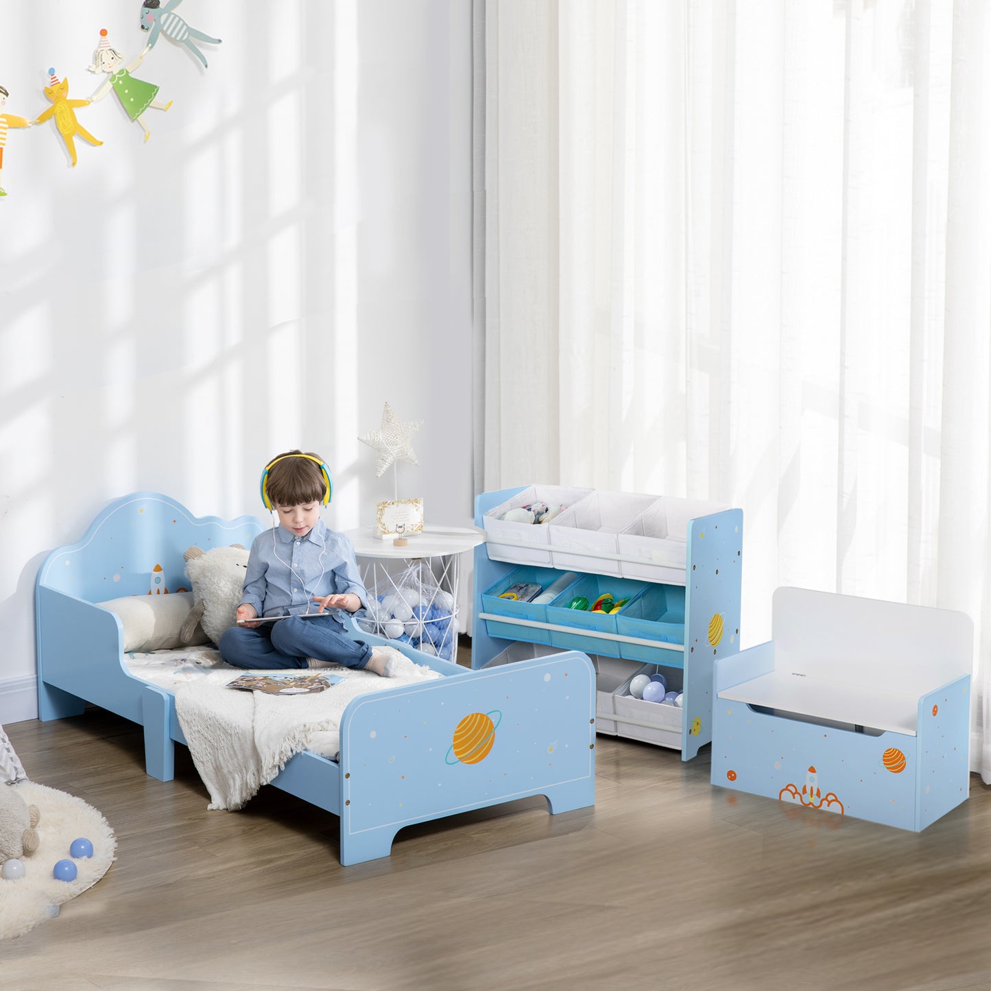 3PCs Kids Bedroom Furniture Set with Bed, Toy Box Bench