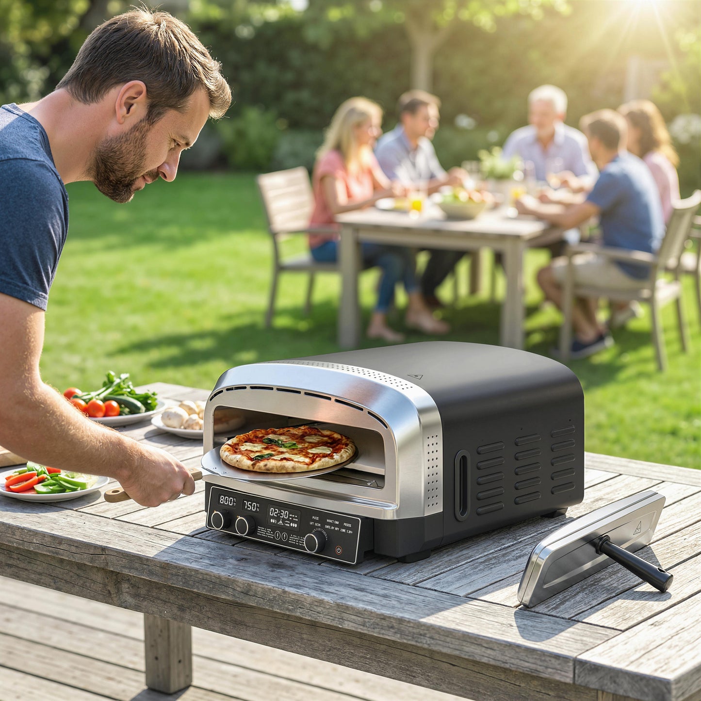 Outdoor Pizza Oven Dual Heat Control 6 Presets Electric Pizza Maker