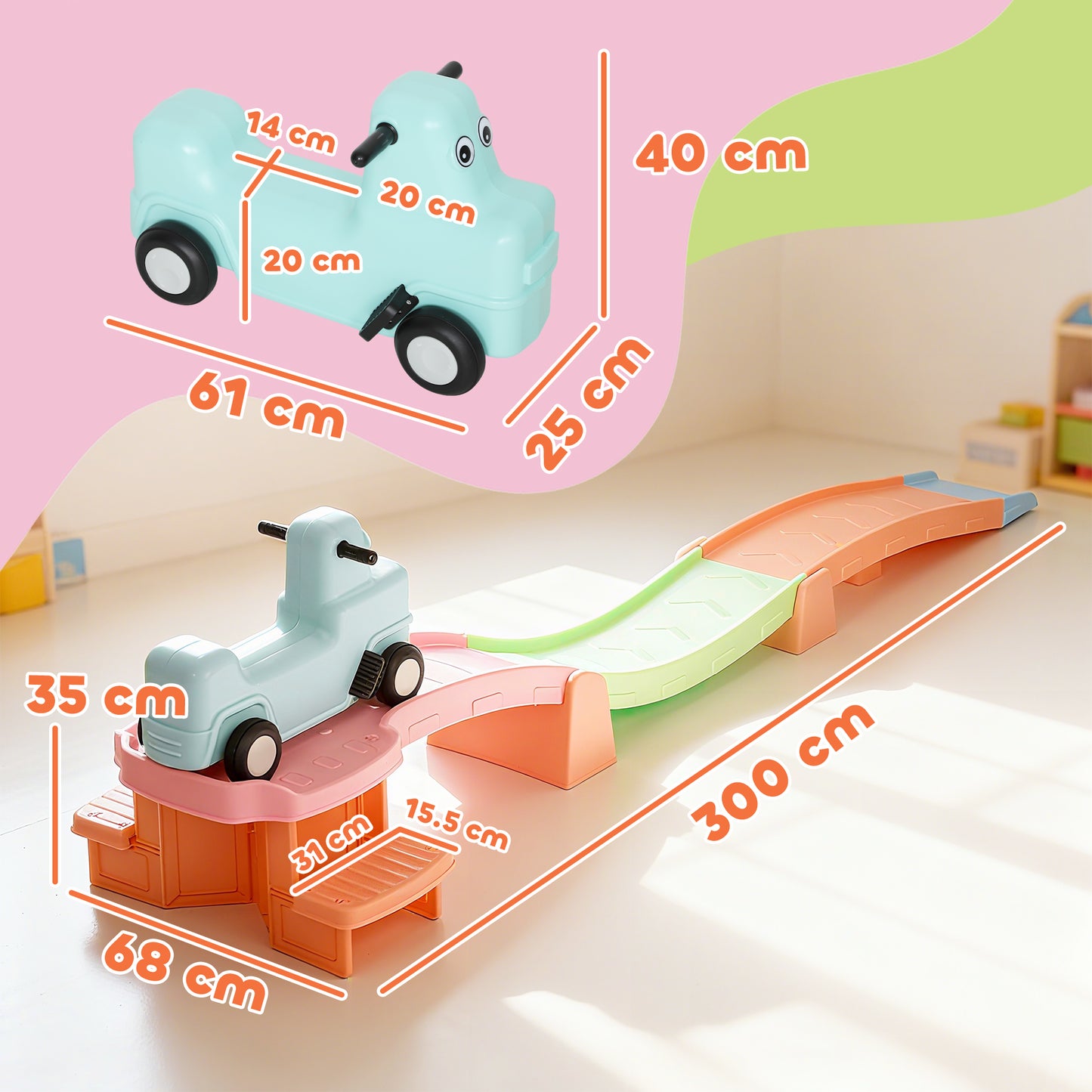 3(m) Four-Piece Ride on Kids Roller Coaster w/ Non-Slip Steps