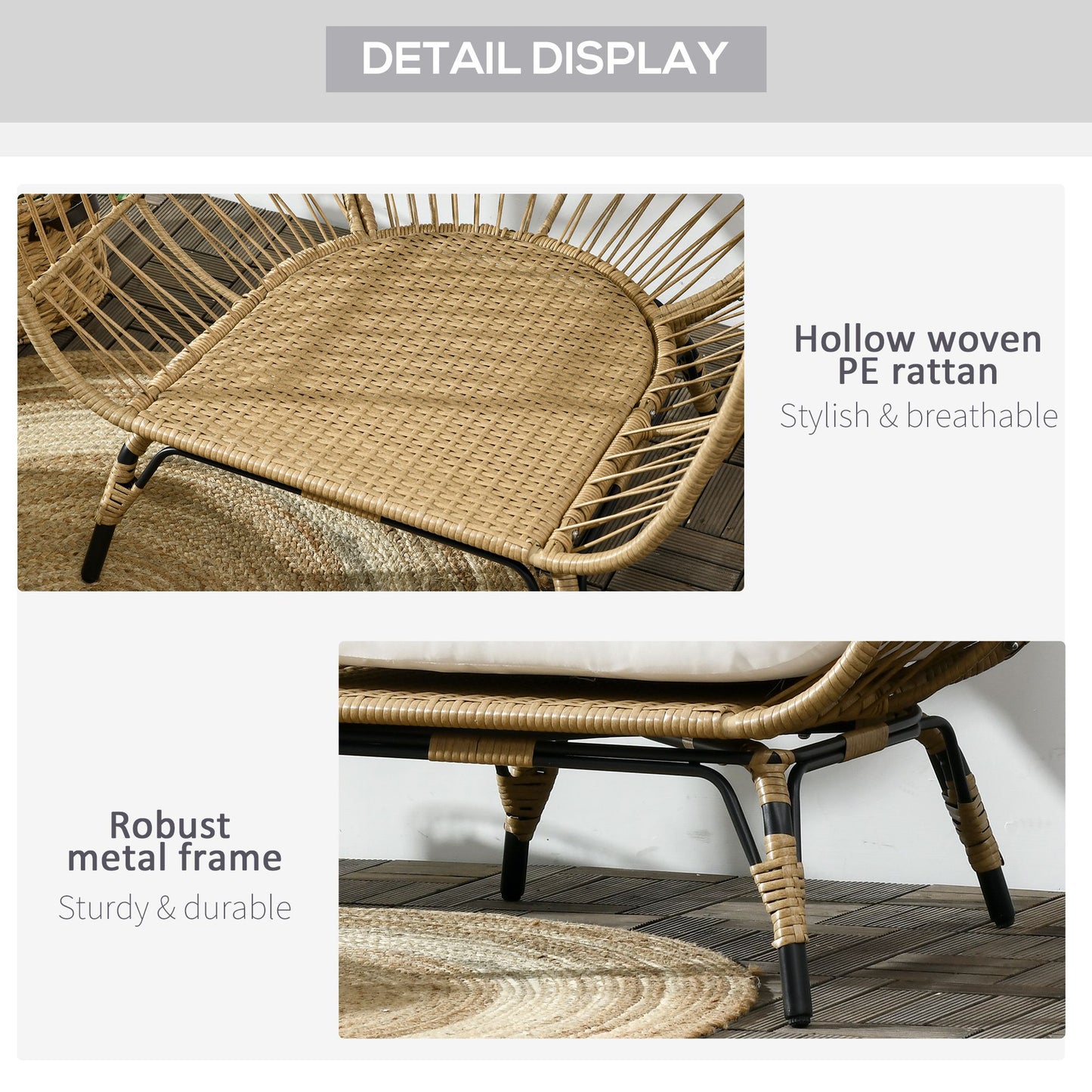 Rattan Egg Chair with Cushions and Pillows