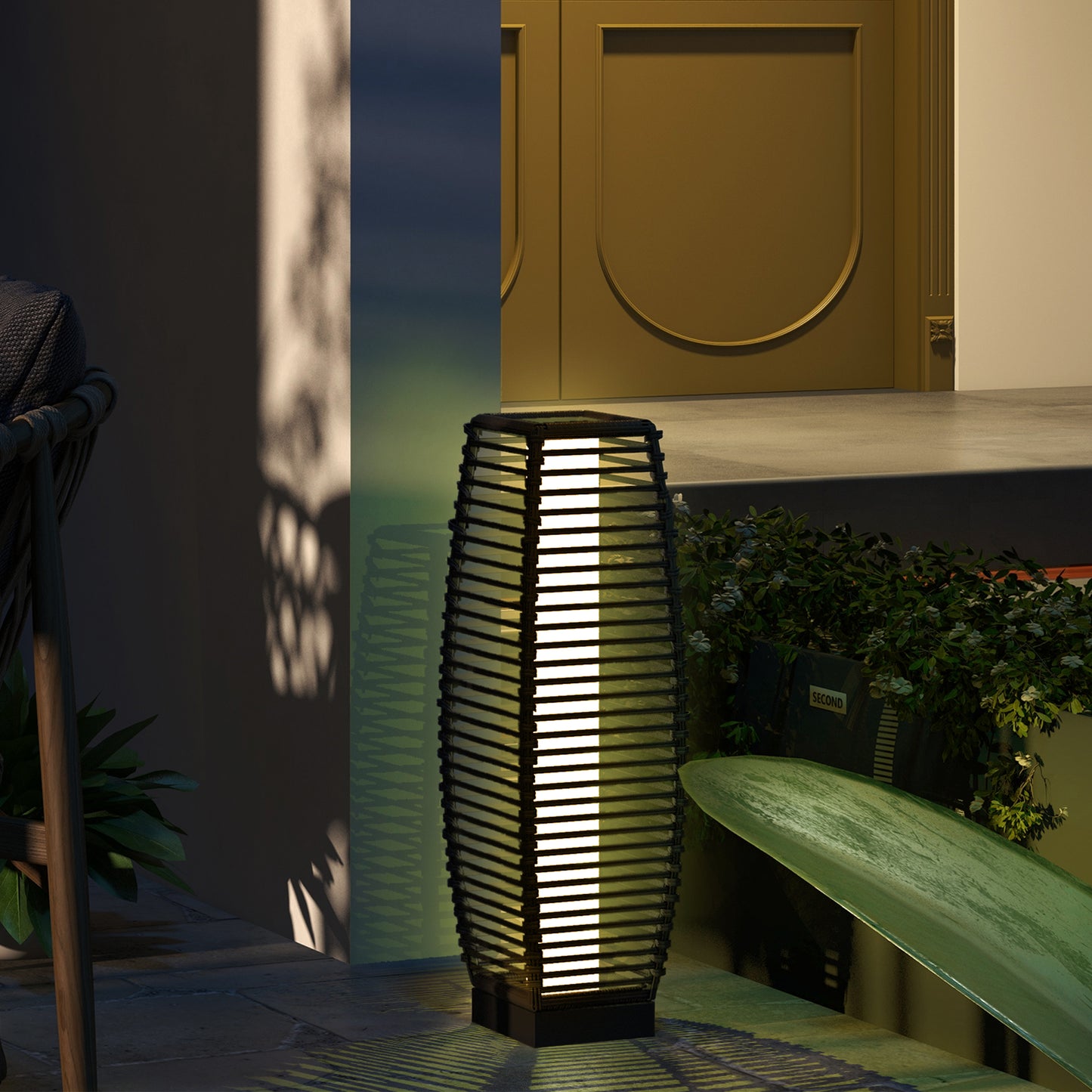 Rattan Solar Floor Lamp,  68cm Tall Outdoor Garden Lantern Pathway