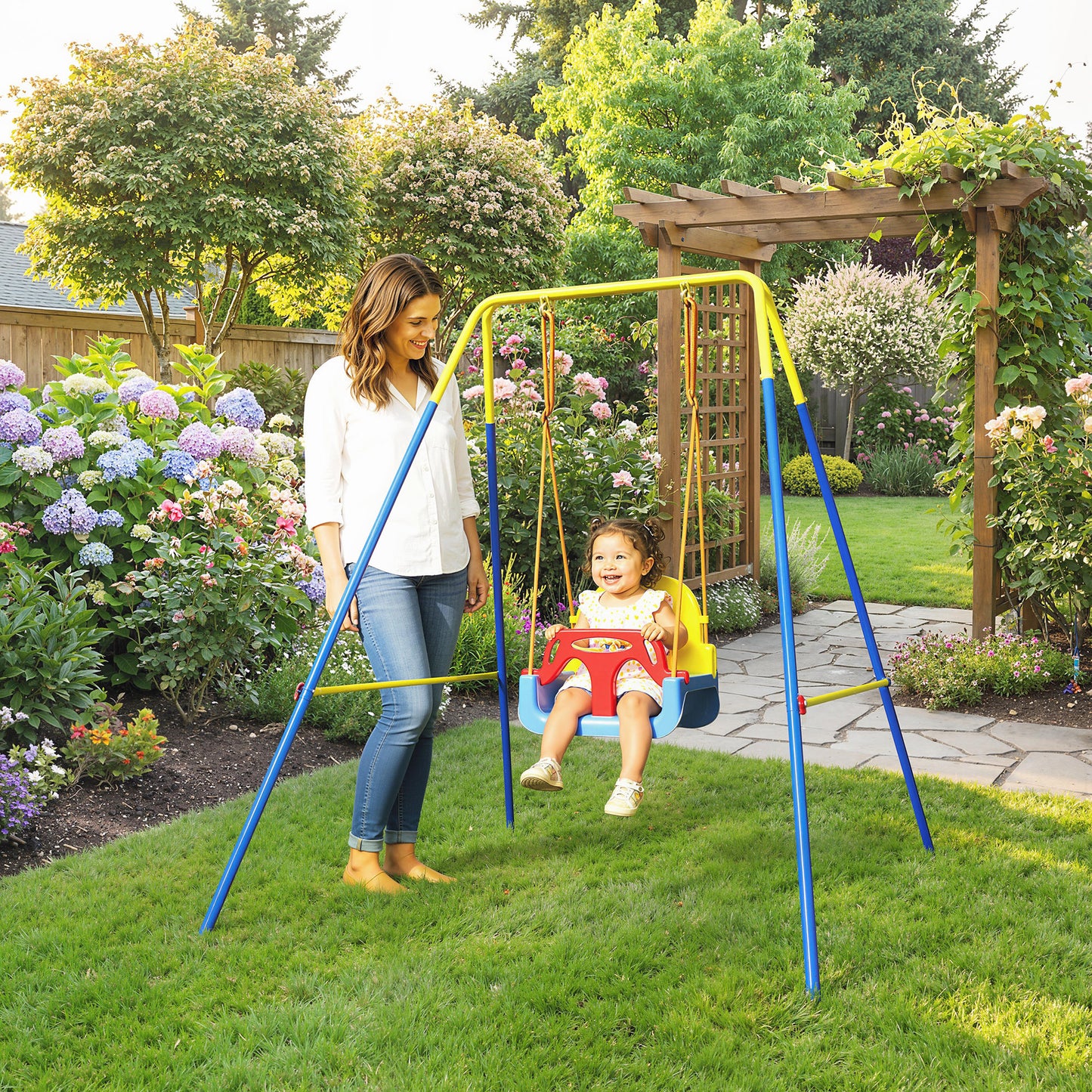 3 in 1 Toddler Swing Set, Folding Child Swing Set with Seat Belt