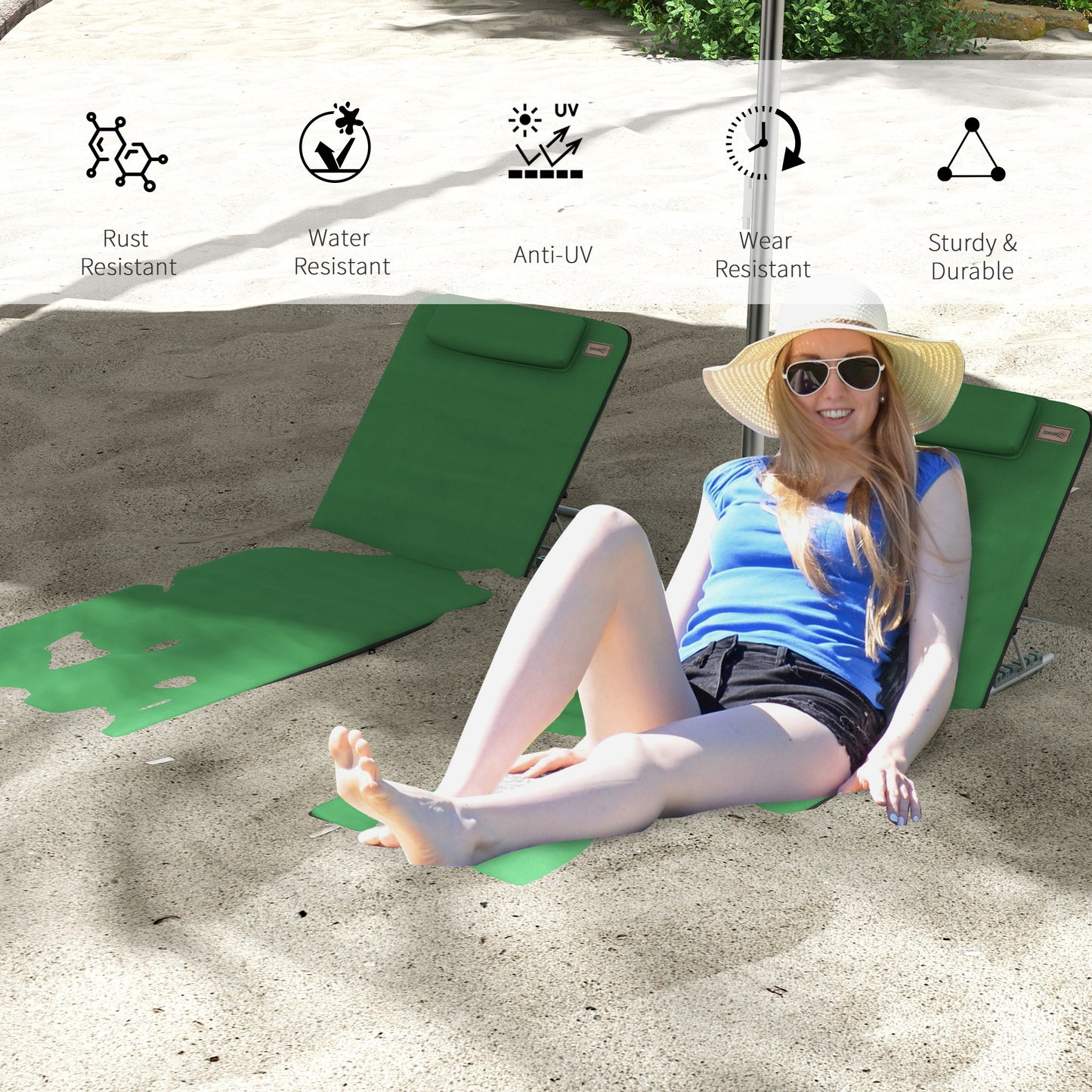 Set of Two Metal Frame Beach Chairs, with Reclining Backs