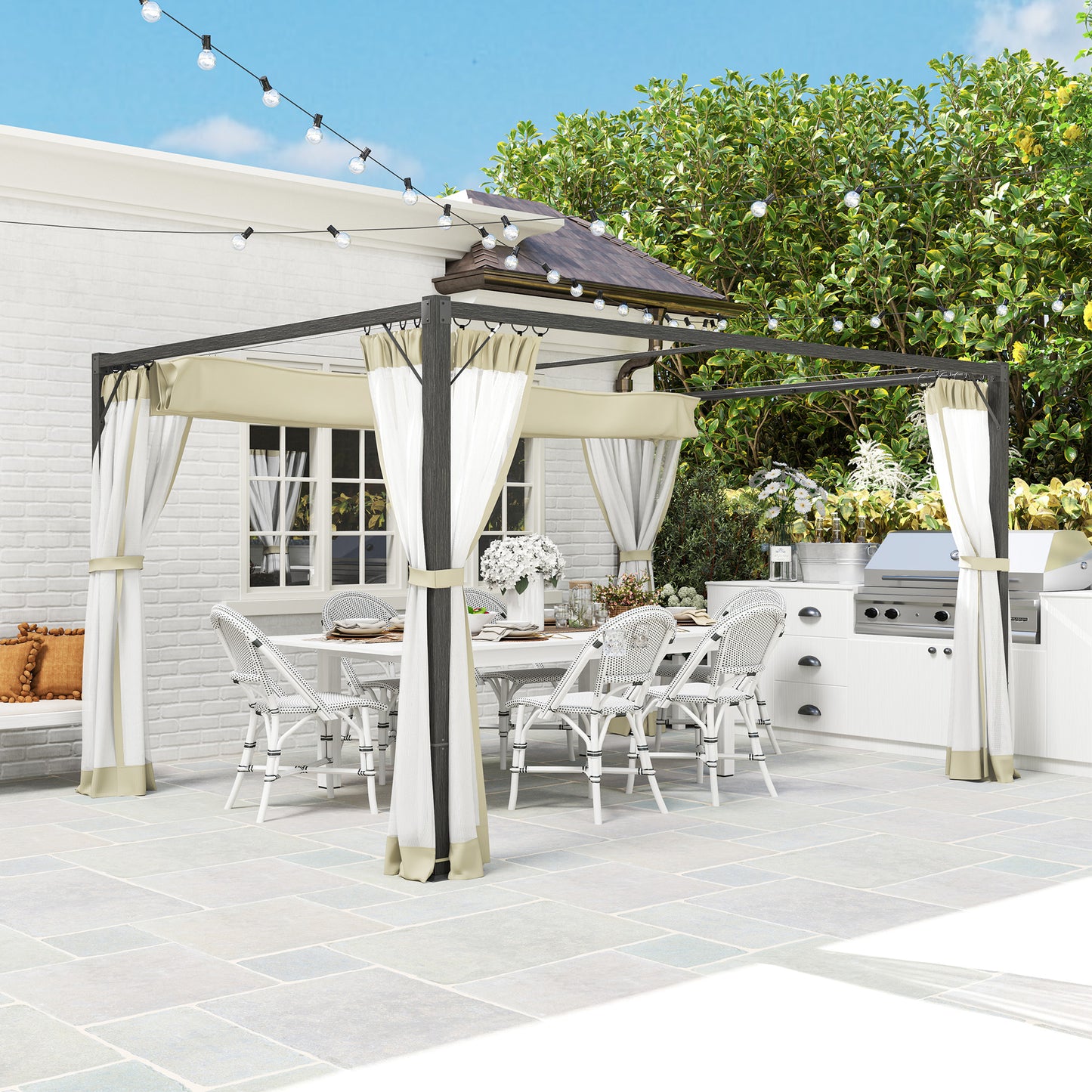3 x 4m Aluminium Frame Pergola, with Retractable Roof