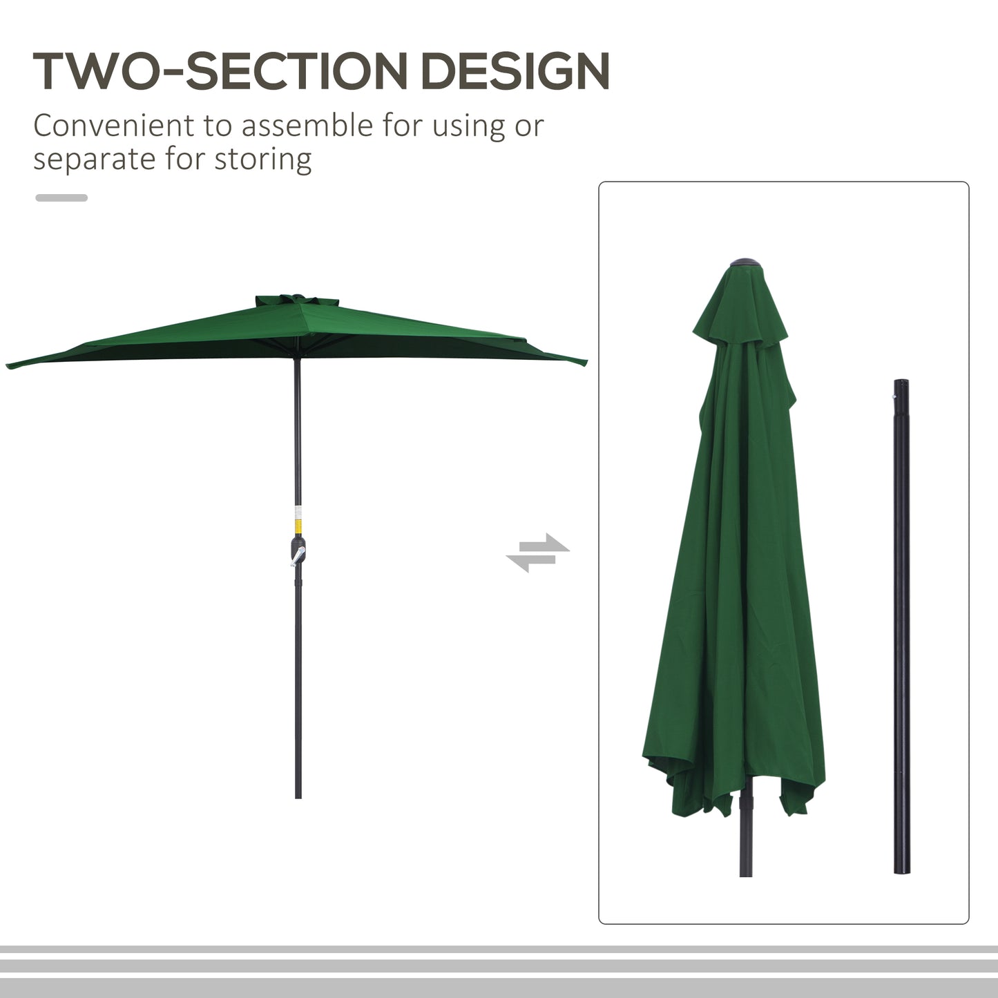 3(m) Half Parasol, Semi Round Umbrella with Metal Frame