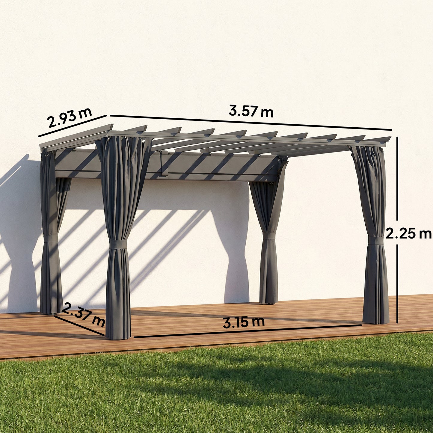 3.6 x 3 m Pergola with Retractable Roof Canopy, Curtains