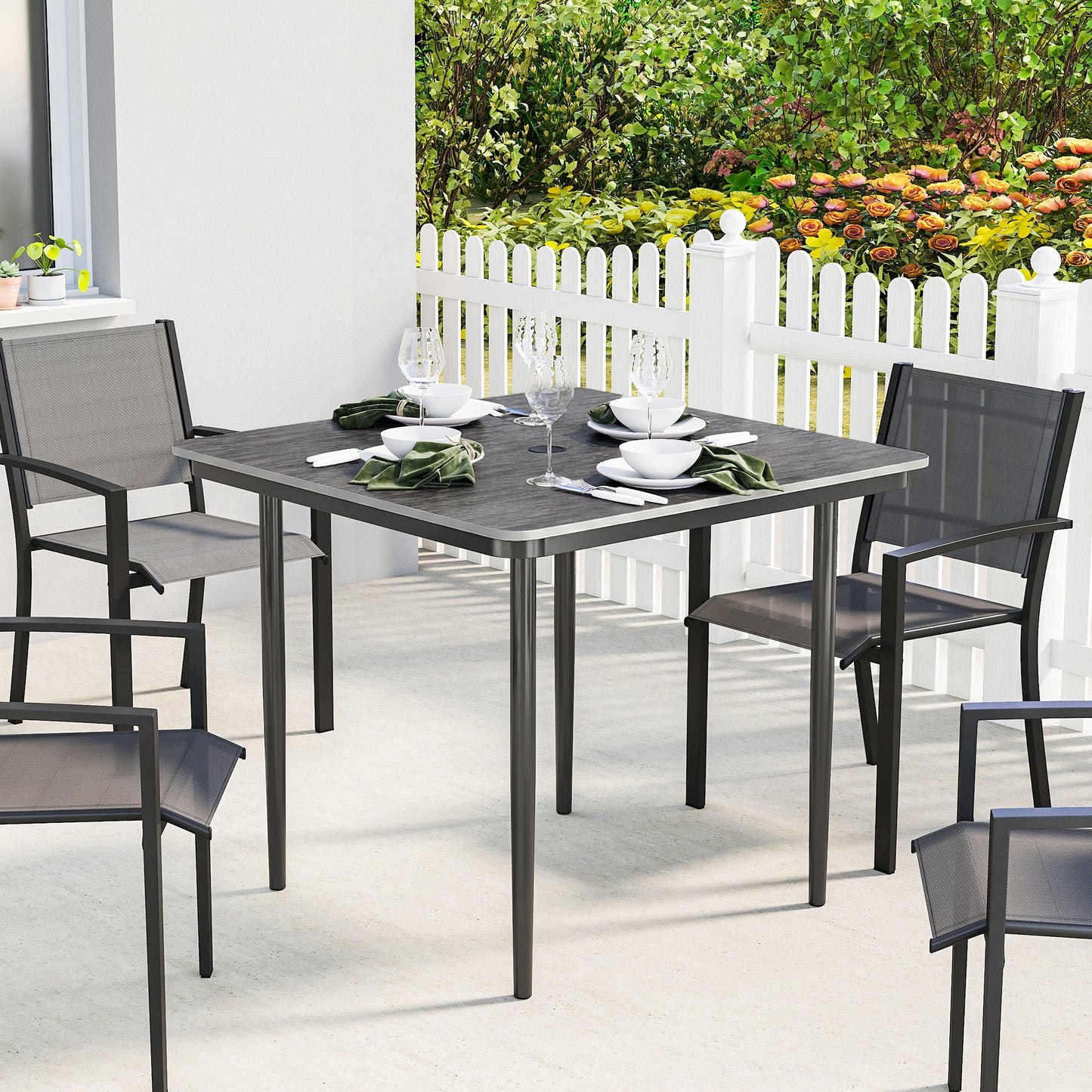 Garden Dining Table for 4, 85 cm Square Outdoor Table