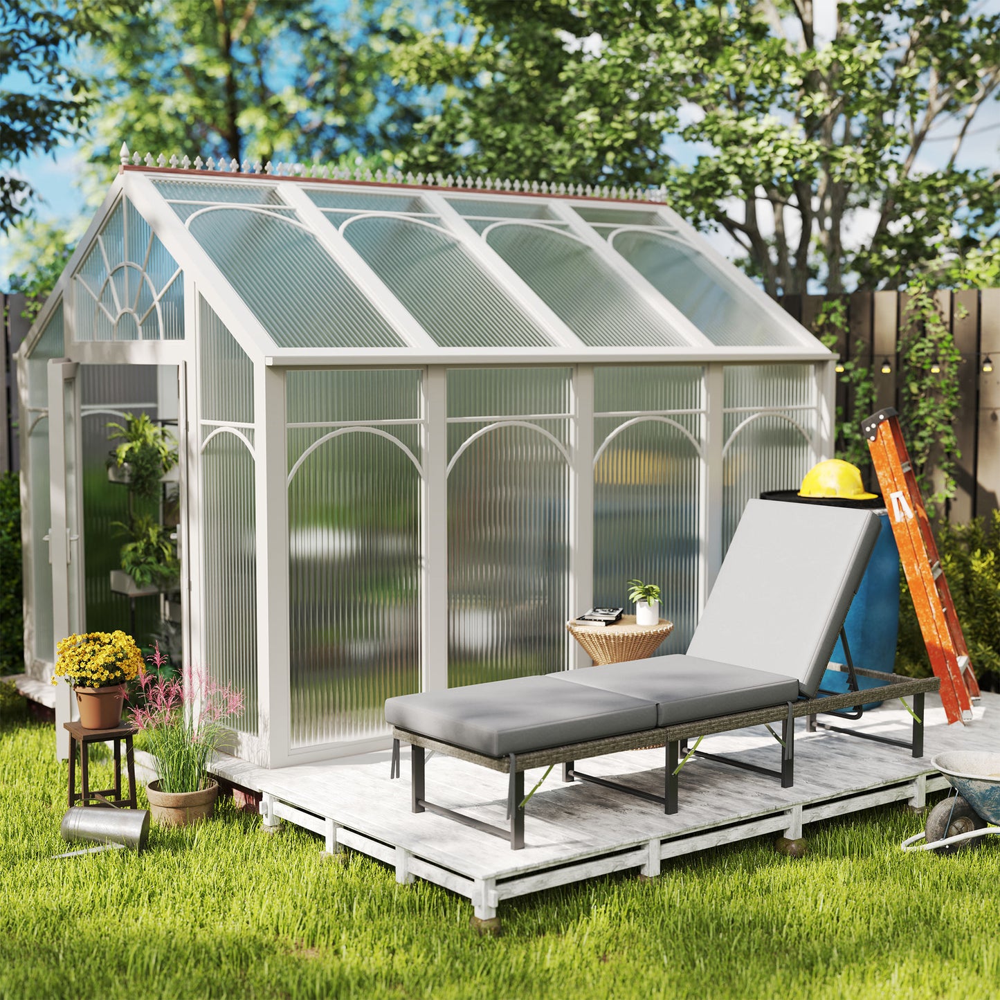 Single Folding Rattan Sun Lounger, with Cushion